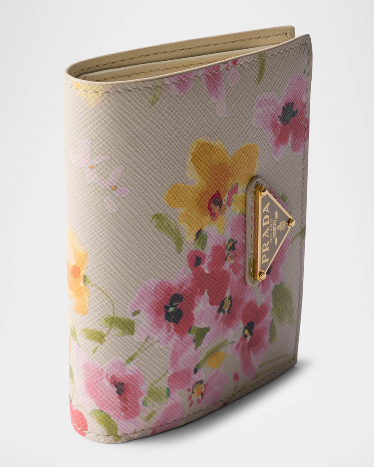 Small Floral-Print Saffiano Leather Wallet | Neiman Marcus