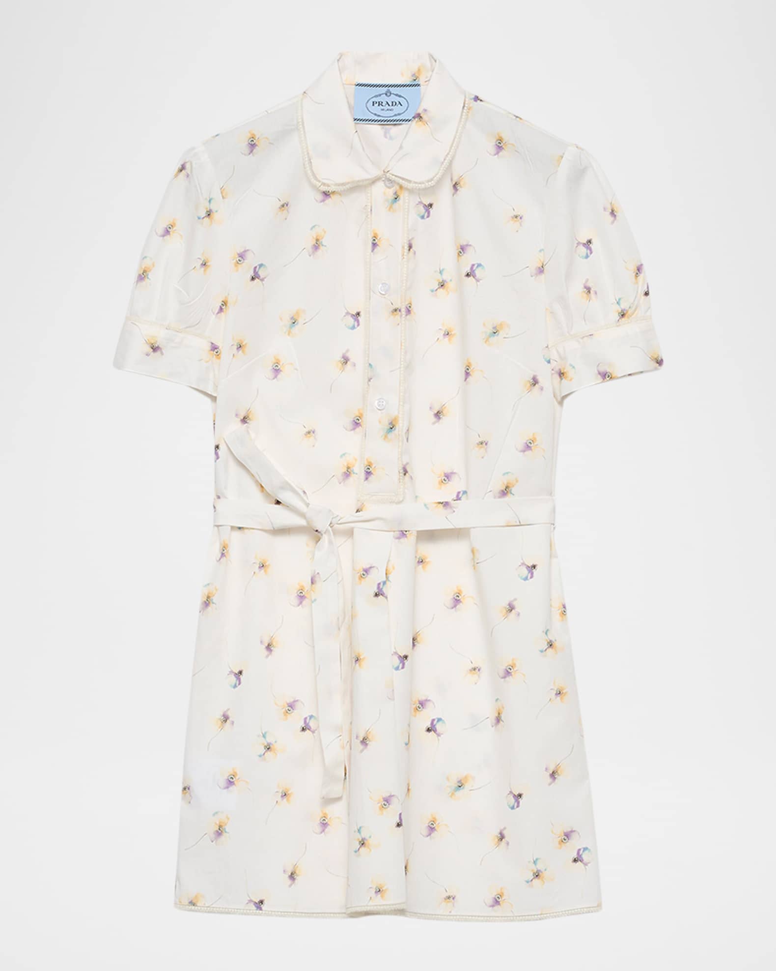 Floral Print Poplin Short-Sleeve Mini Shirtdress 0