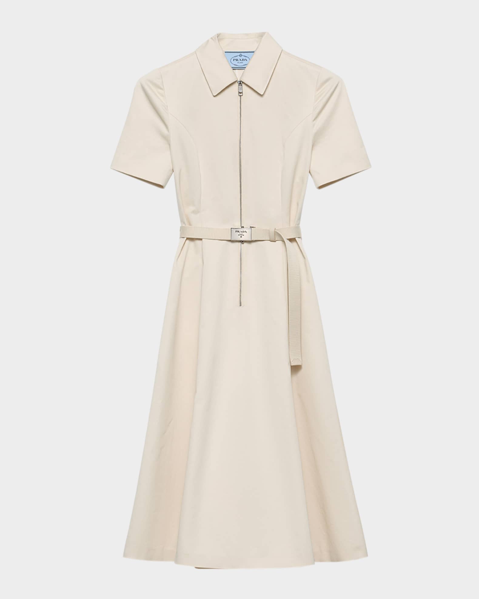 Short-Sleeve Belted Chino Midi Shirtdress 0