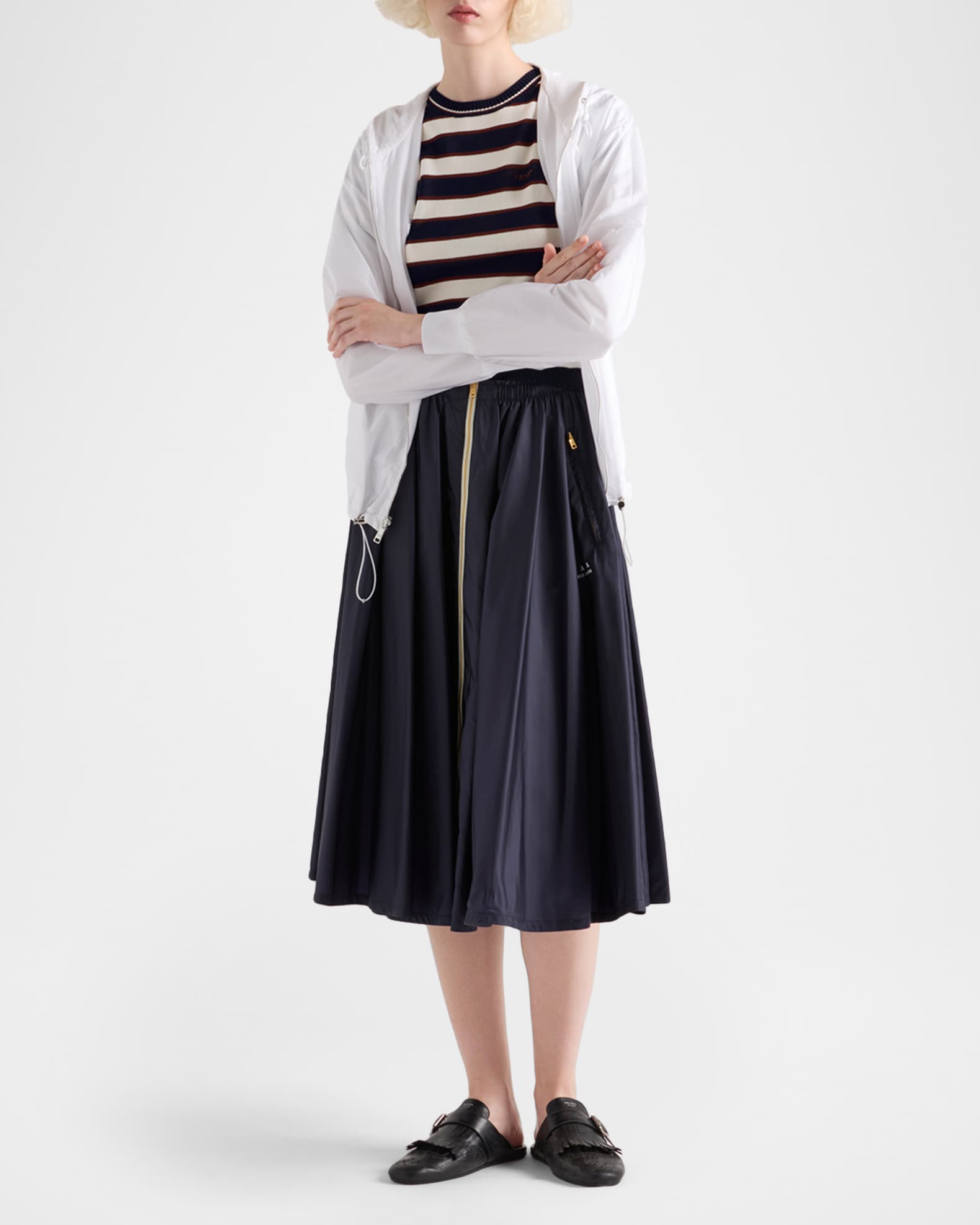 Prada Striped Cotton Short-Sleeve Crewneck Sweater | Neiman Marcus