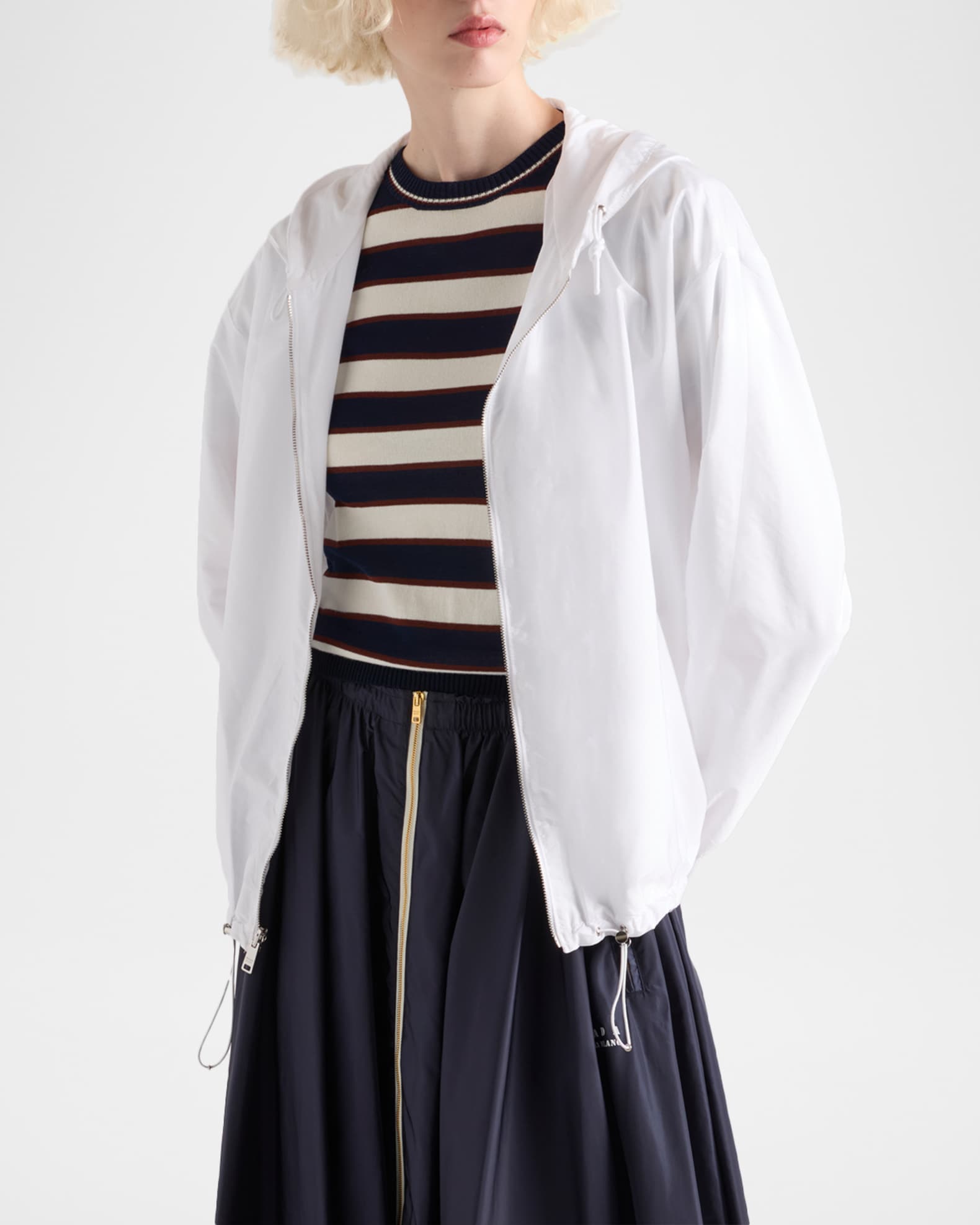 Prada Striped Cotton Short-Sleeve Crewneck Sweater | Neiman Marcus