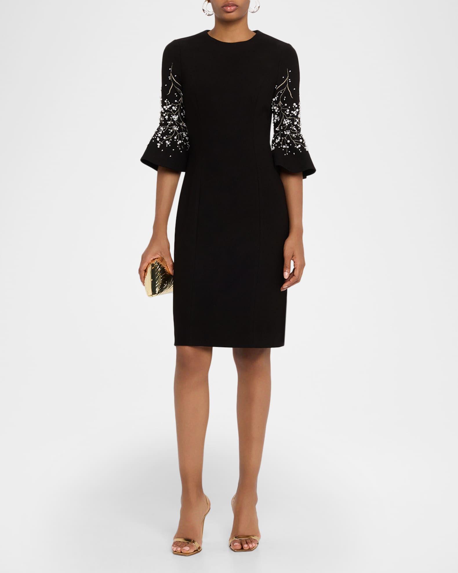 Rickie Freeman for Teri Jon Bead-Embroidered Crepe Dress | Neiman Marcus