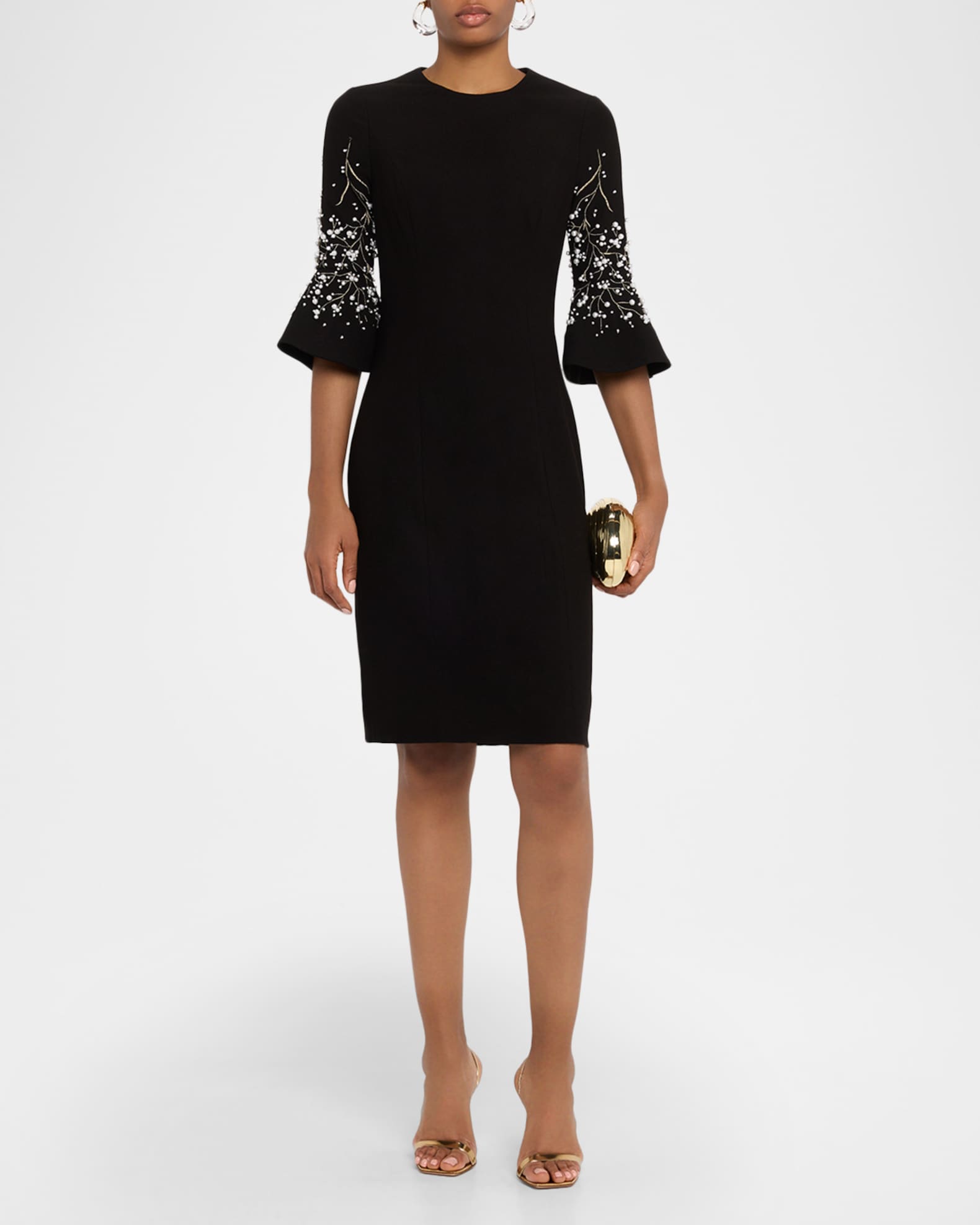 teri jon by rickie freeman crepe off-the-shoulder embroidered tulle dress Tea Length Embroidered Tulle Cocktail Dress – Terijon.com main image 1