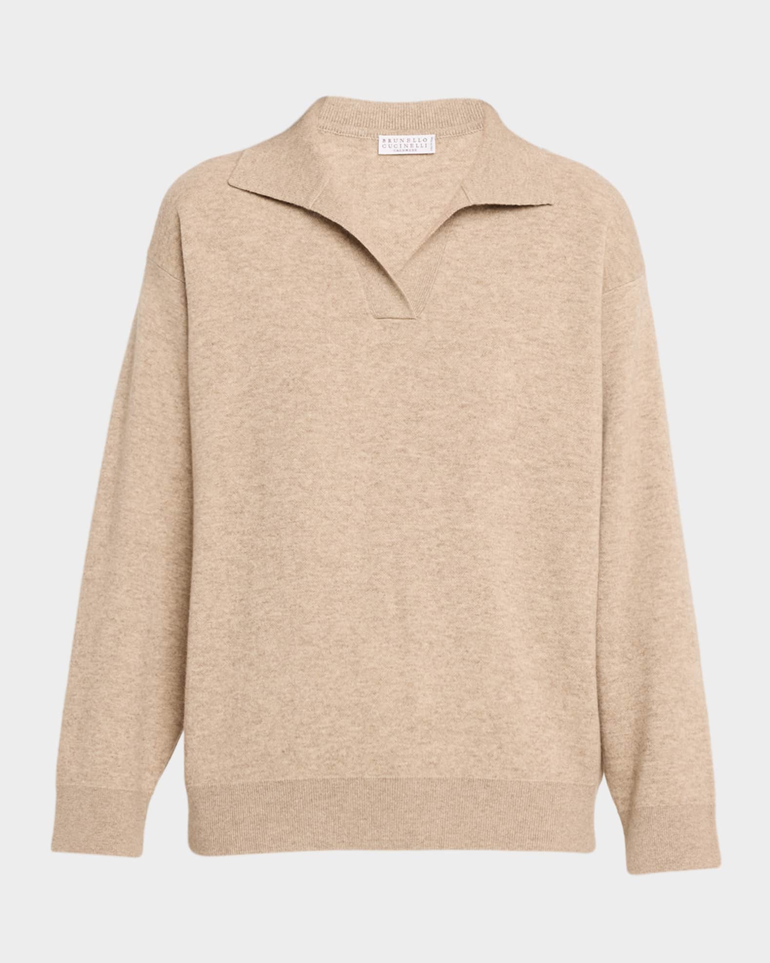Brunello Cucinelli Double Cashmere Knit Polo Sweater | Neiman Marcus
