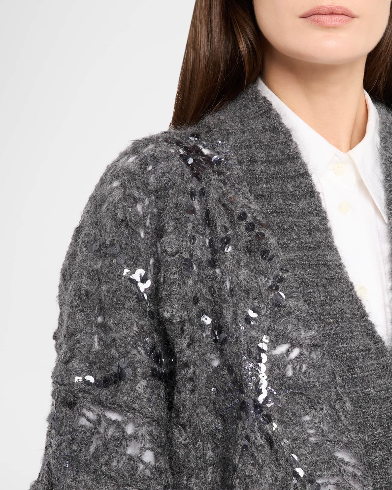 Brunello Cucinelli Frosty Sequined Wool-Cashmere V-Neck