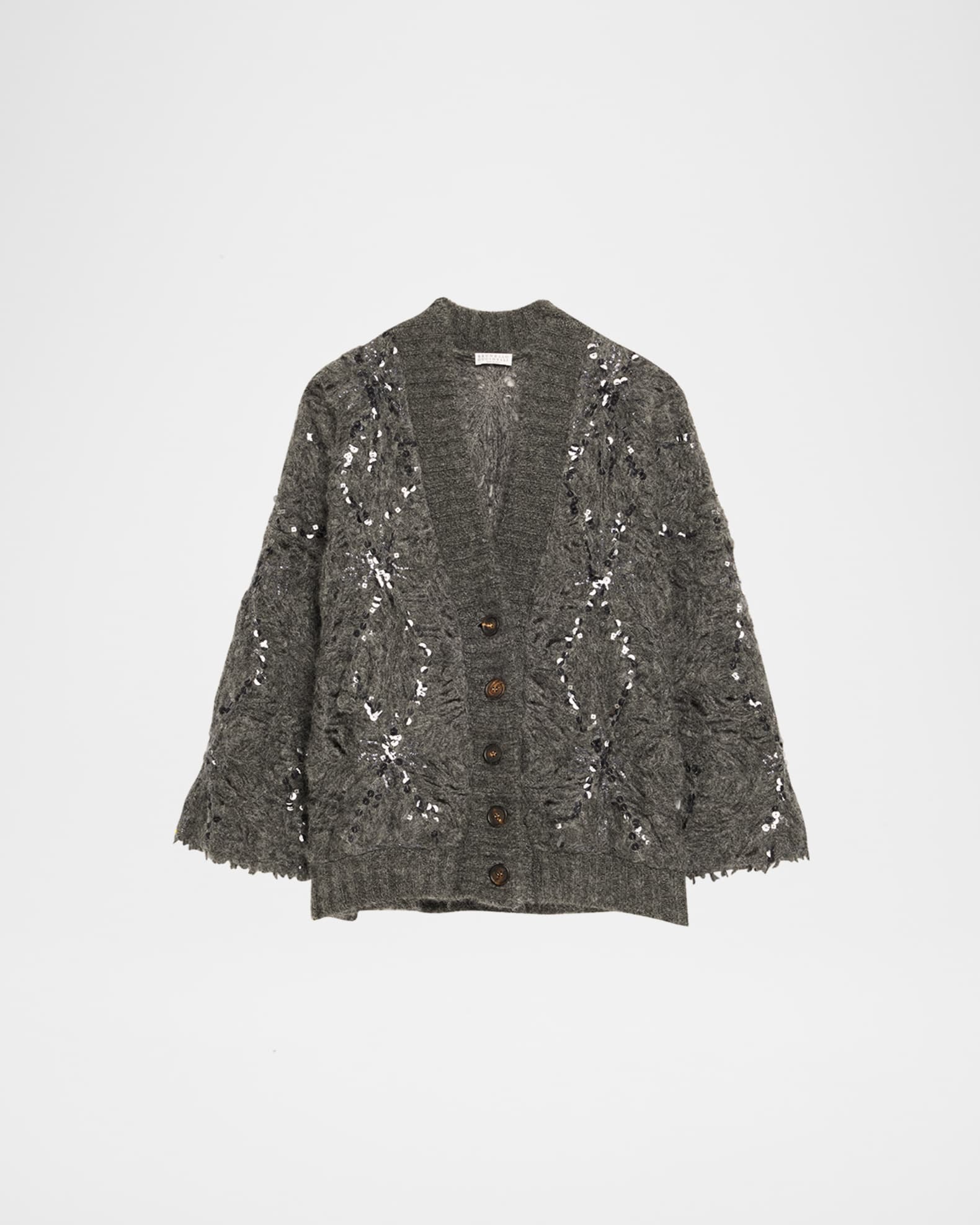 Brunello Cucinelli Frosty Sequined Wool-Cashmere V-Neck Cardigan