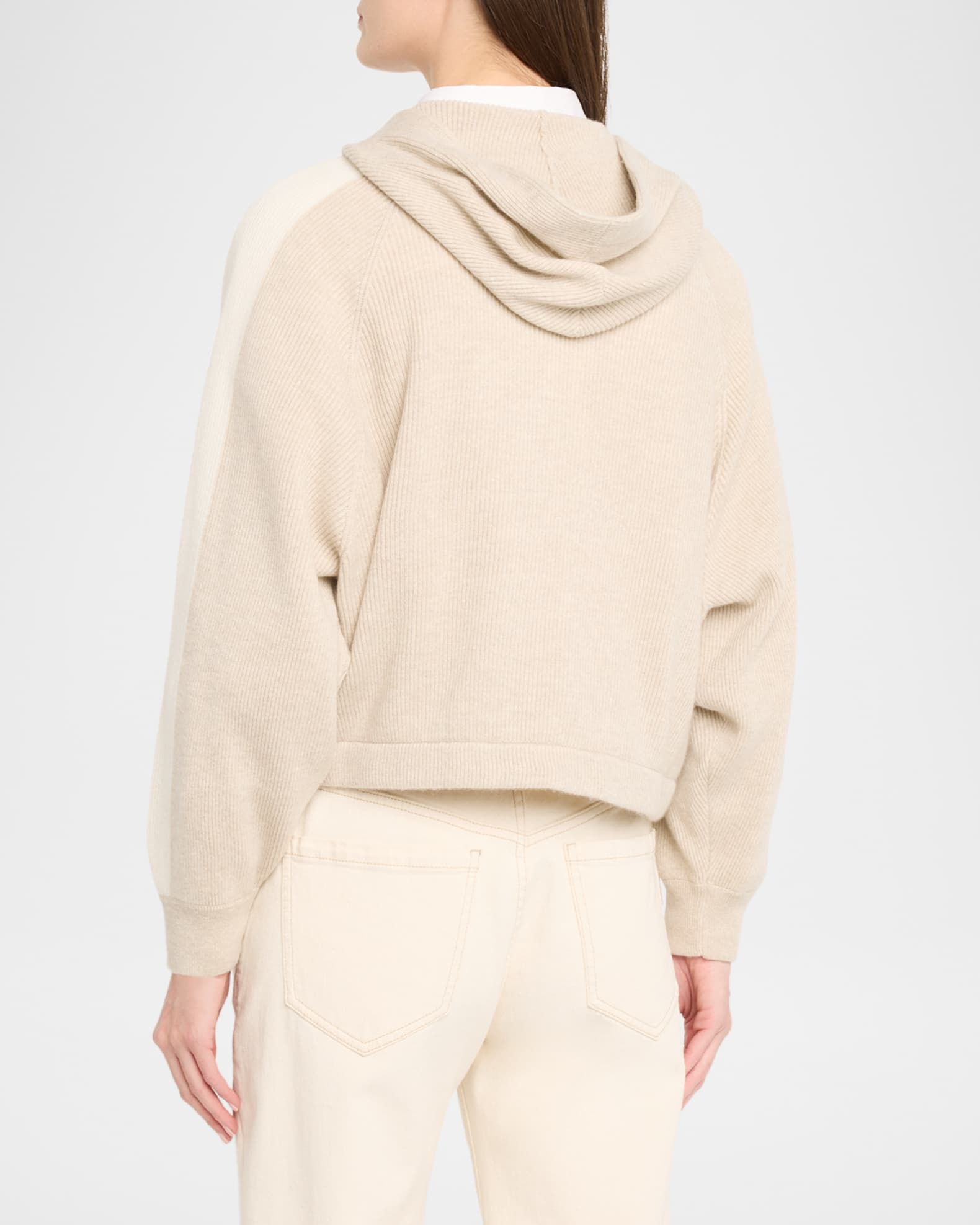 Brunello Cucinelli Monili-Trim Cashmere Rib Zip Sport Hoodie