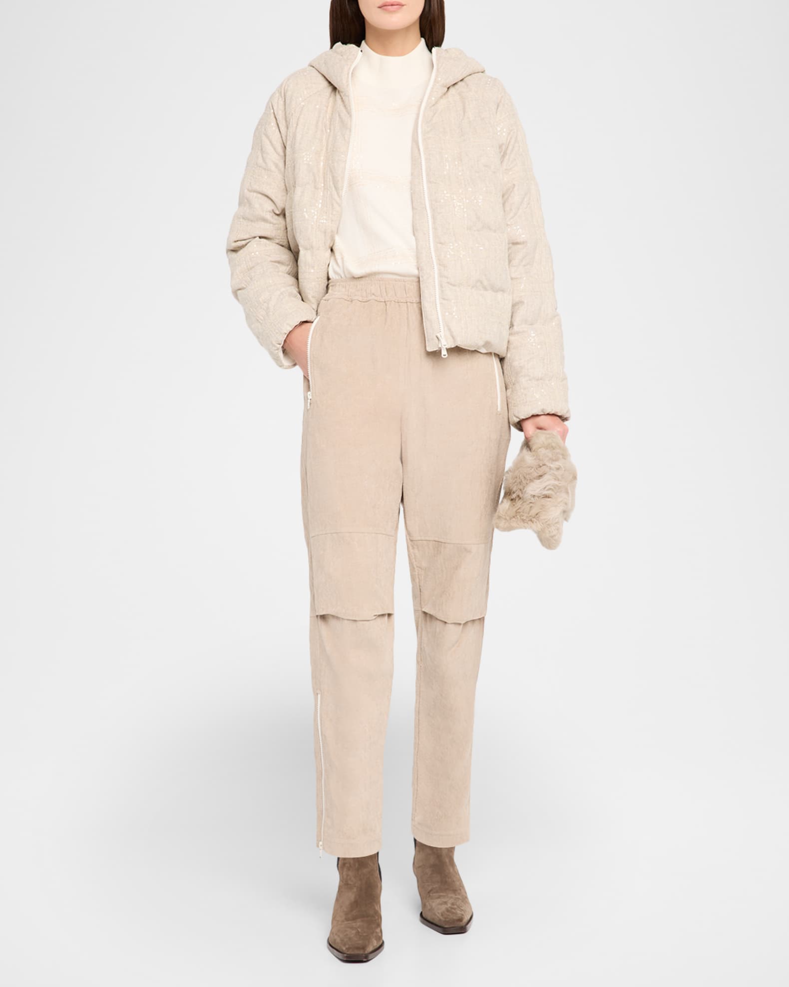 Brunello Cucinelli Pailette Check Wool Flannel Puffer Jacket