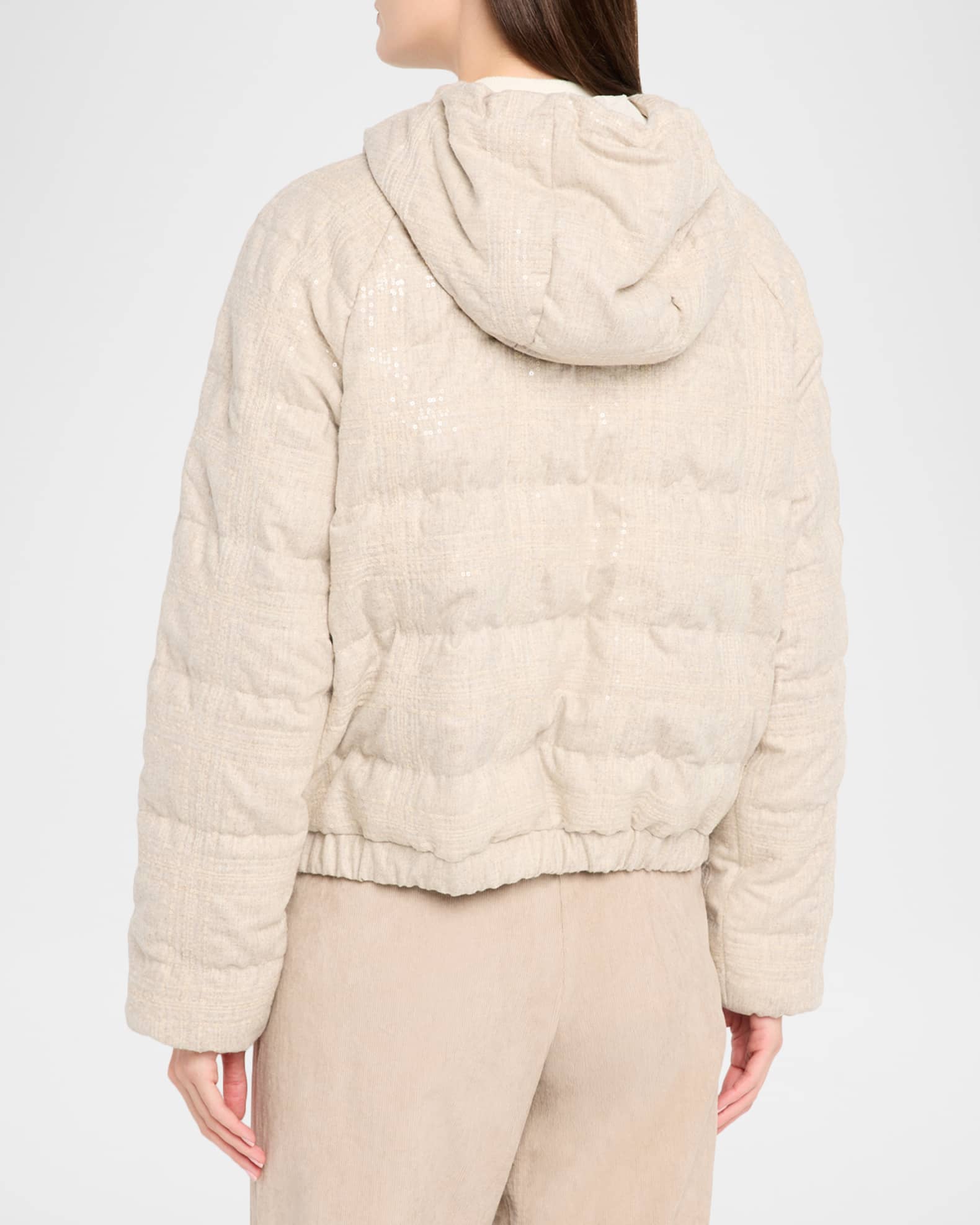 Brunello Cucinelli Pailette Check Wool Flannel Puffer Jacket