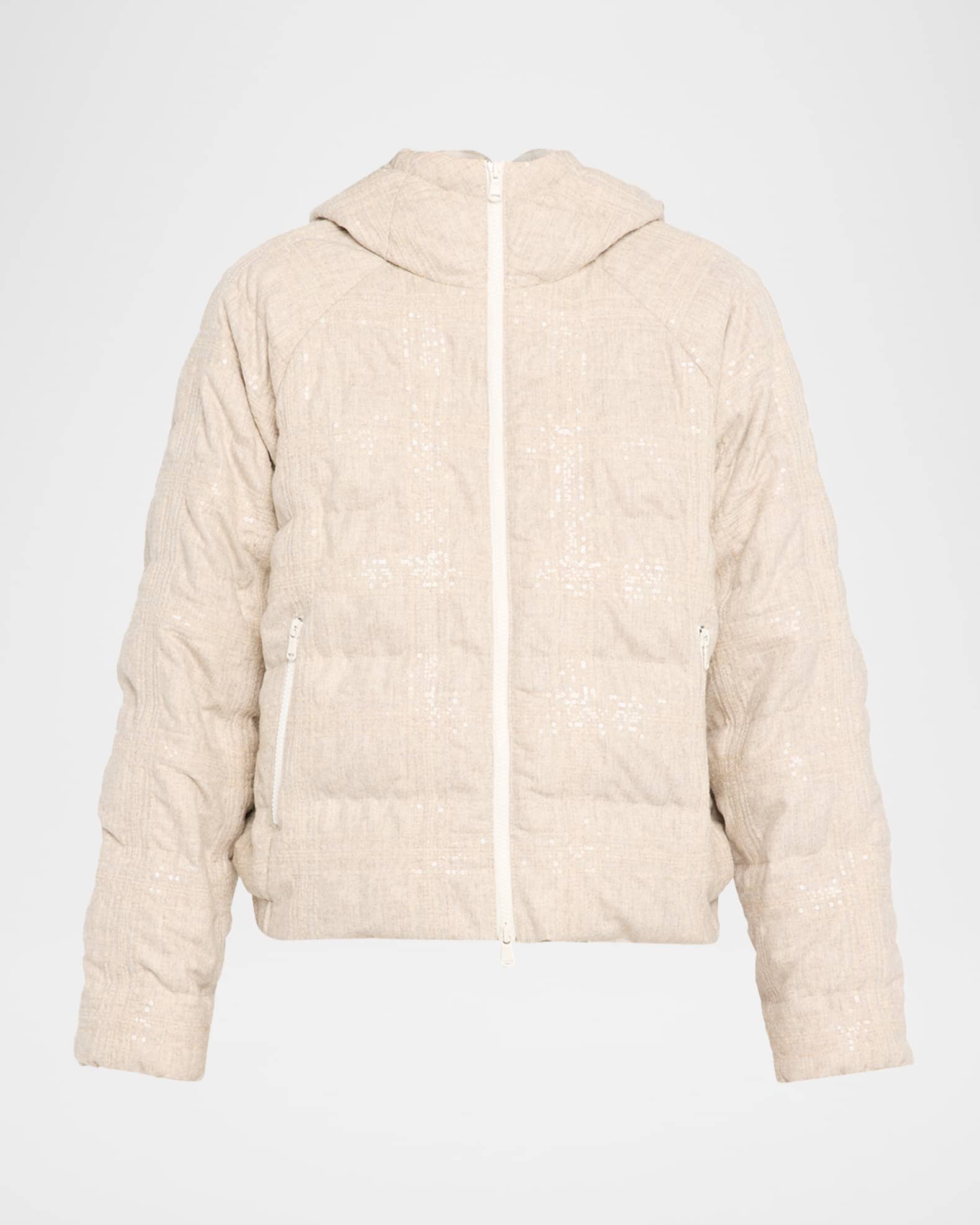 Brunello Cucinelli Pailette Check Wool Flannel Puffer Jacket