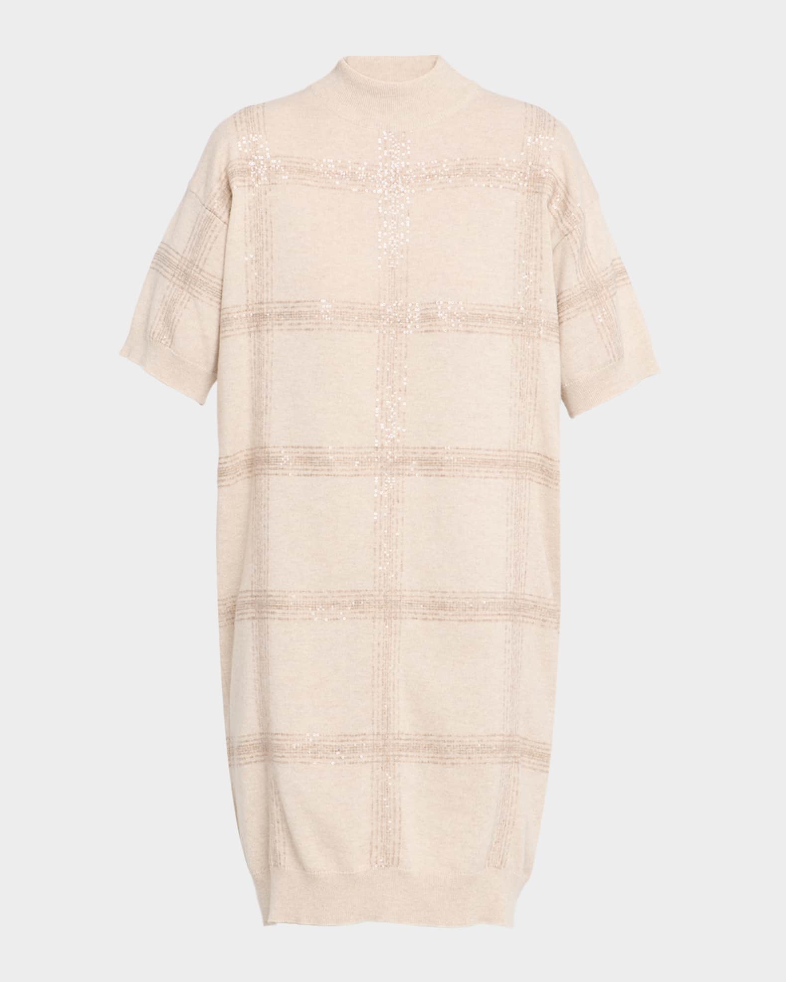 short sleeve sweater dress Beige Ribbed Knit Short Sleeve Sweater Dress main image 1
