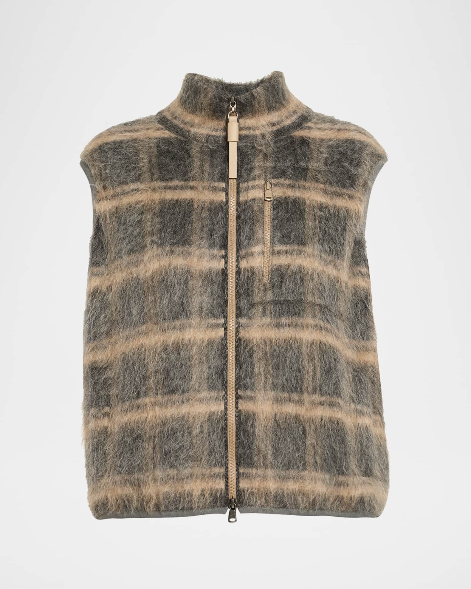 極美品★BRUNELLO CUCINELLI★モニーレ★ファー★ジレ★コート Brunello Cucinelli Fuzzy Check Wool-Mohair Zip Vest | Neiman Marcus