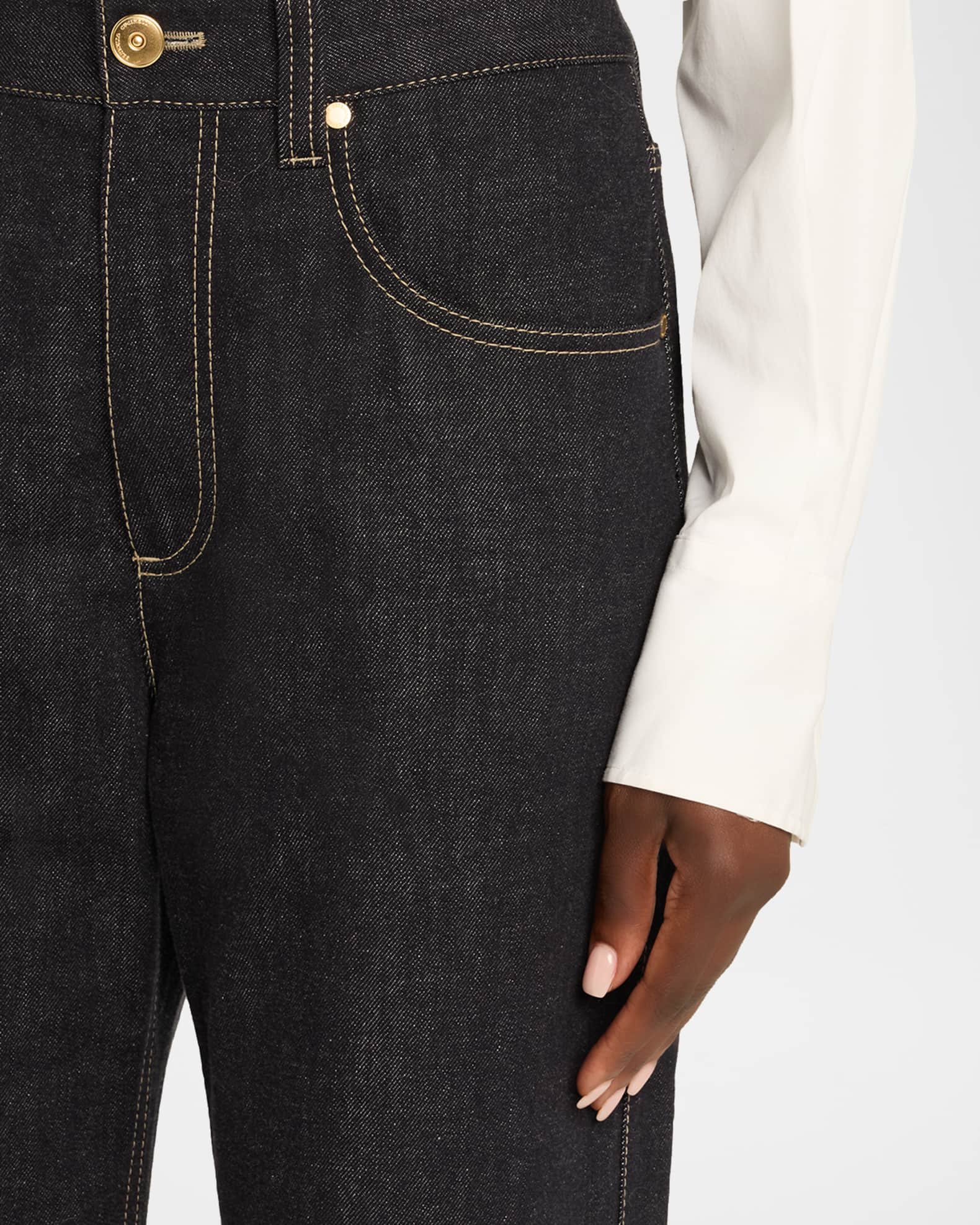 Brunello Cucinelli Dark-Wash Wide-Leg Cuffed Jeans | Neiman Marcus