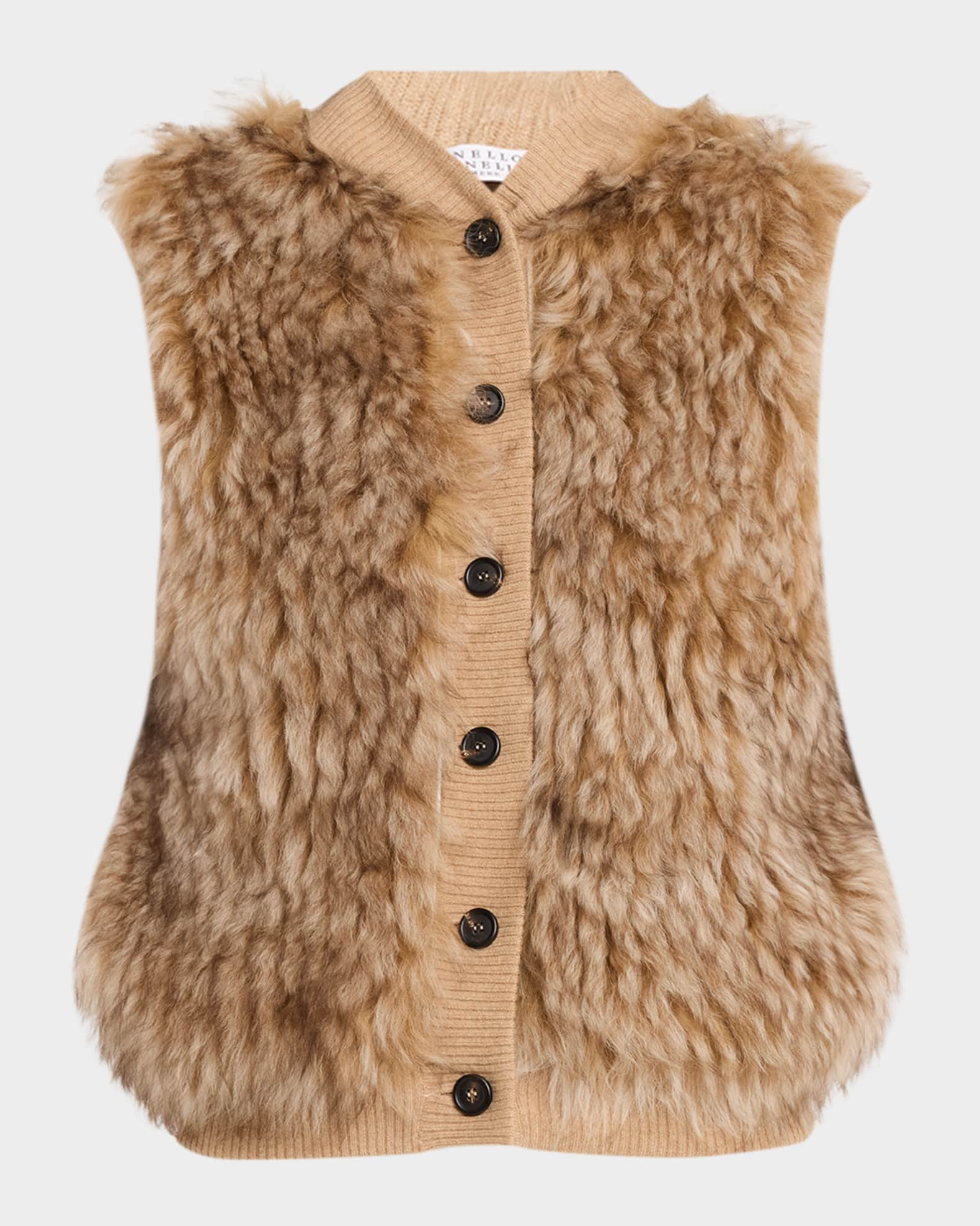 BRUNELLO CUCINELLI フード付きファーベスト Cashmere shearling vest for Woman in Rust Brown | Brunello Cucinelli