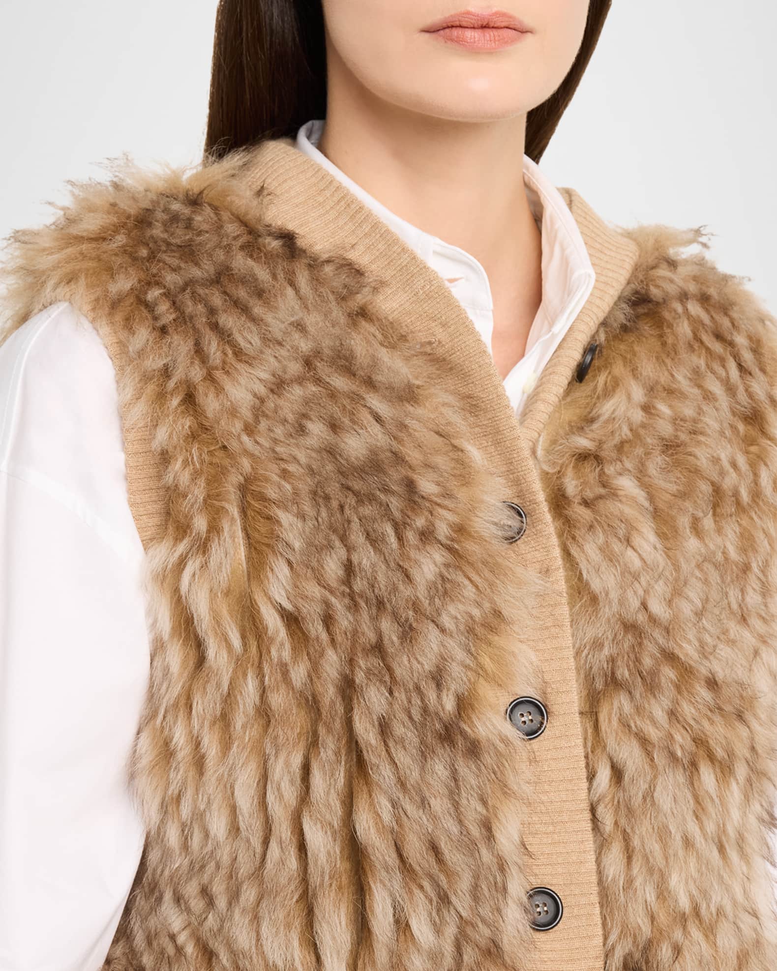 Brunello Cucinelli Cashmere Sheep Shearling Hooded Vest | Neiman