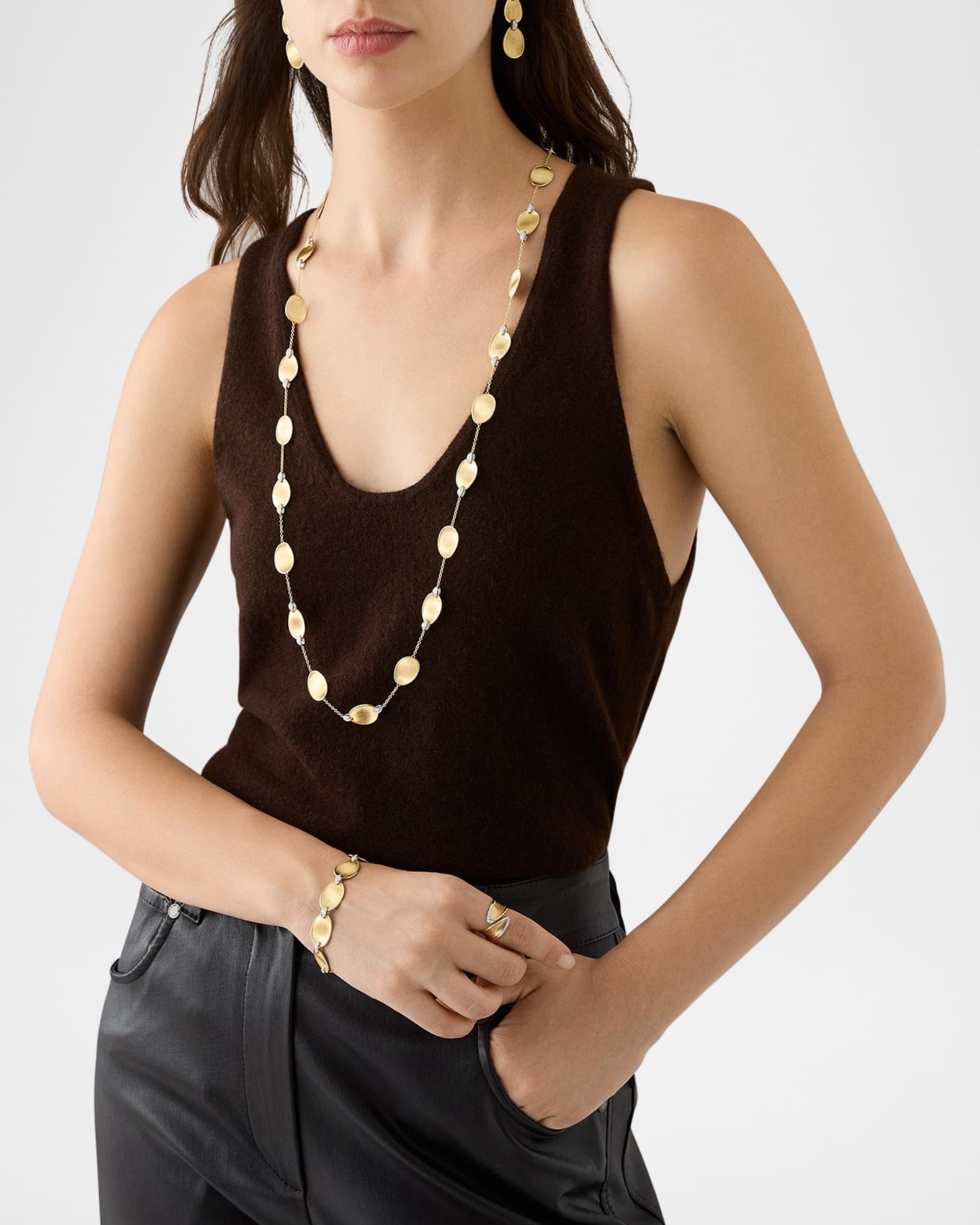 Marco Bicego 18K Gold Lunaria Long Necklace with Diamond Accents ...