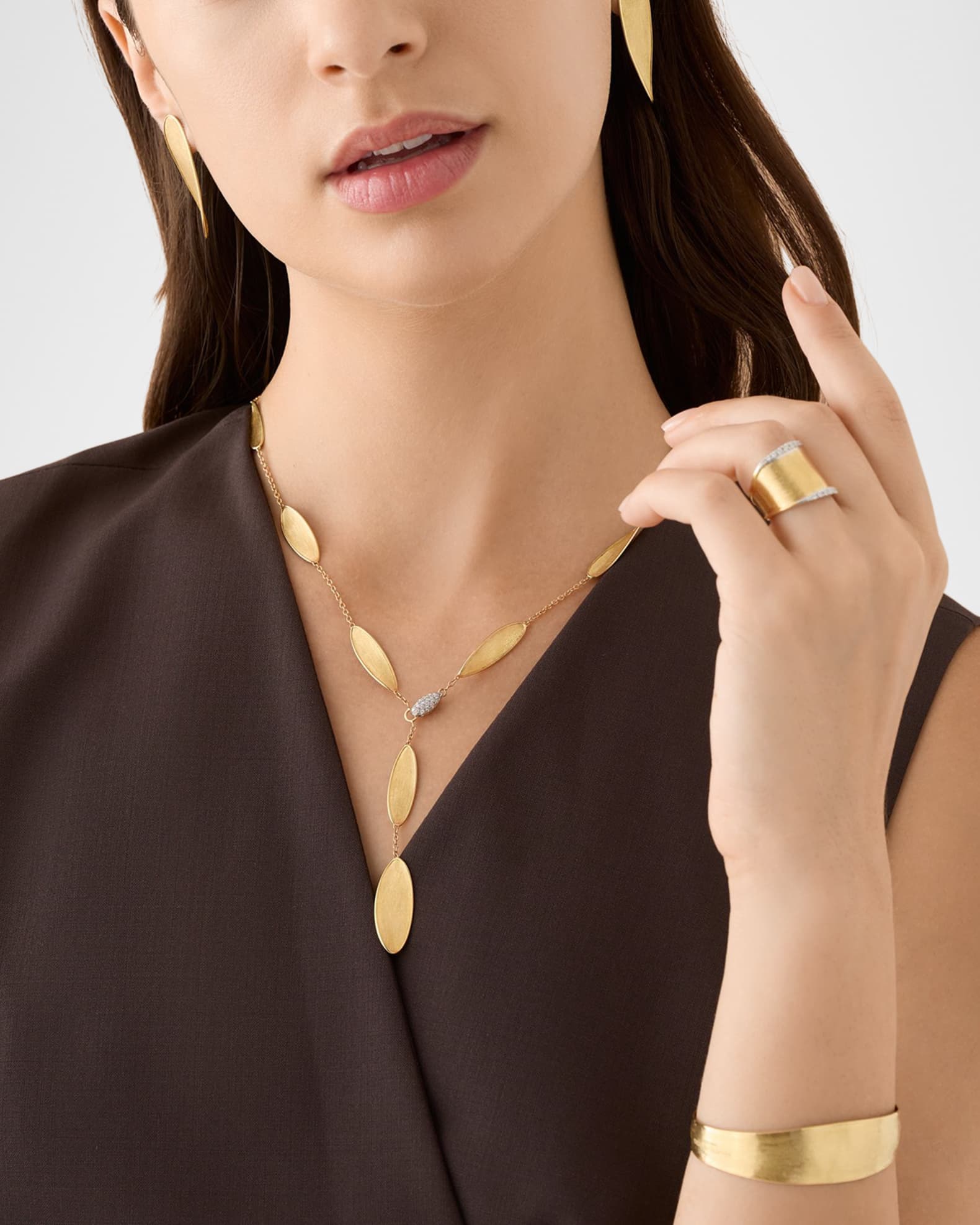 Marco Bicego 18K Gold Lunaria Twist Lariat with Diamond Pave Clasp