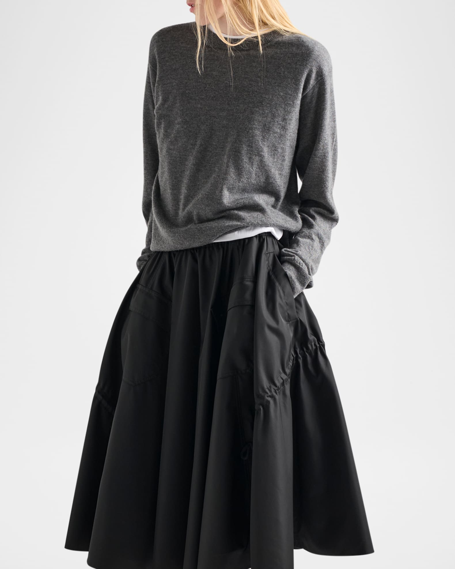Prada Re-Nylon Drawstring Midi Circle Skirt | Neiman Marcus