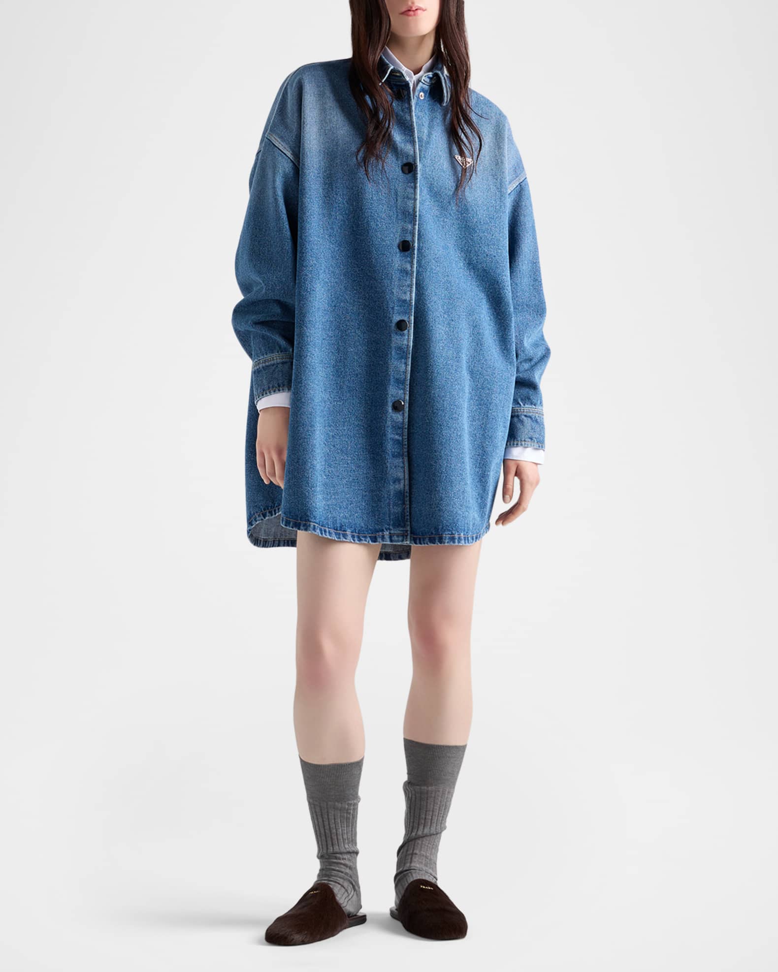 Prada Oversized Denim Button-Down Shirt | Neiman Marcus