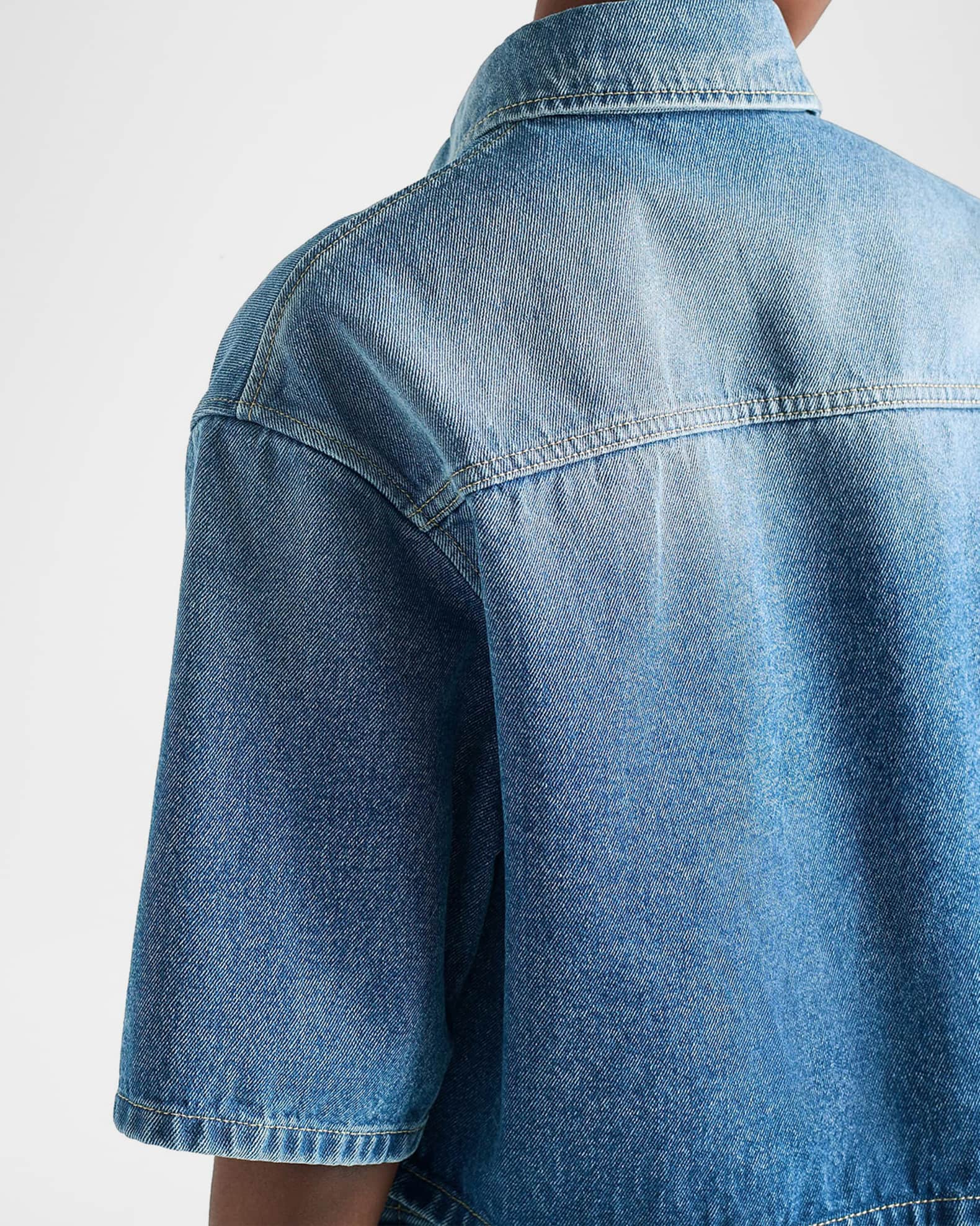 Prada Short-Sleeve Cropped Denim Shirt | Neiman Marcus