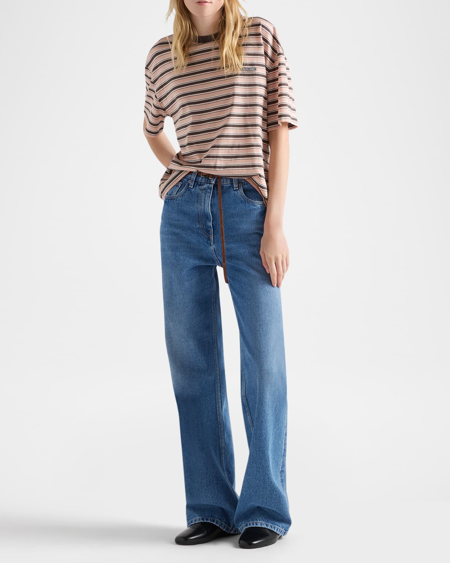Prada High-Rise Wide-Leg Denim Jeans | Neiman Marcus