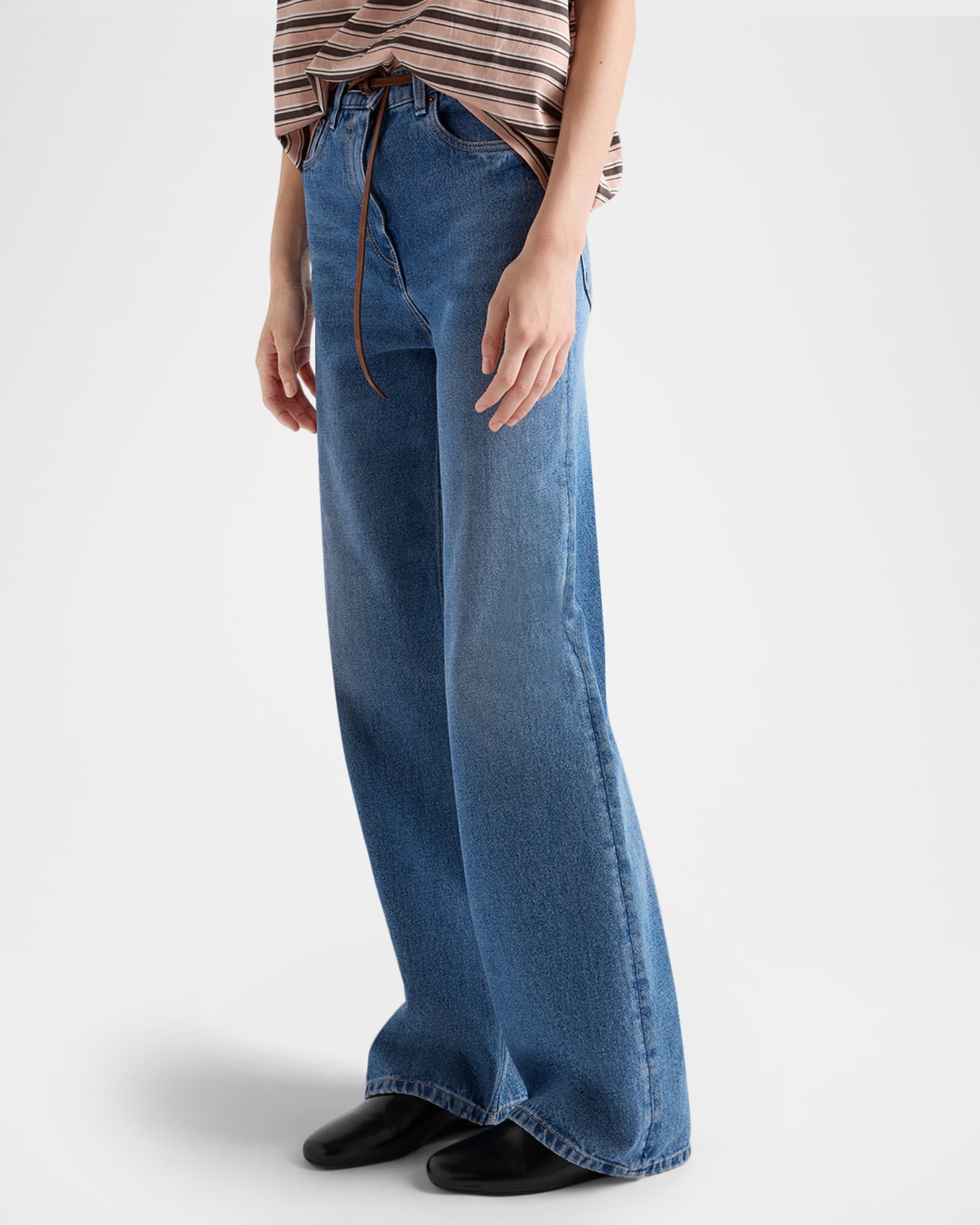 Prada High-Rise Wide-Leg Denim Jeans | Neiman Marcus