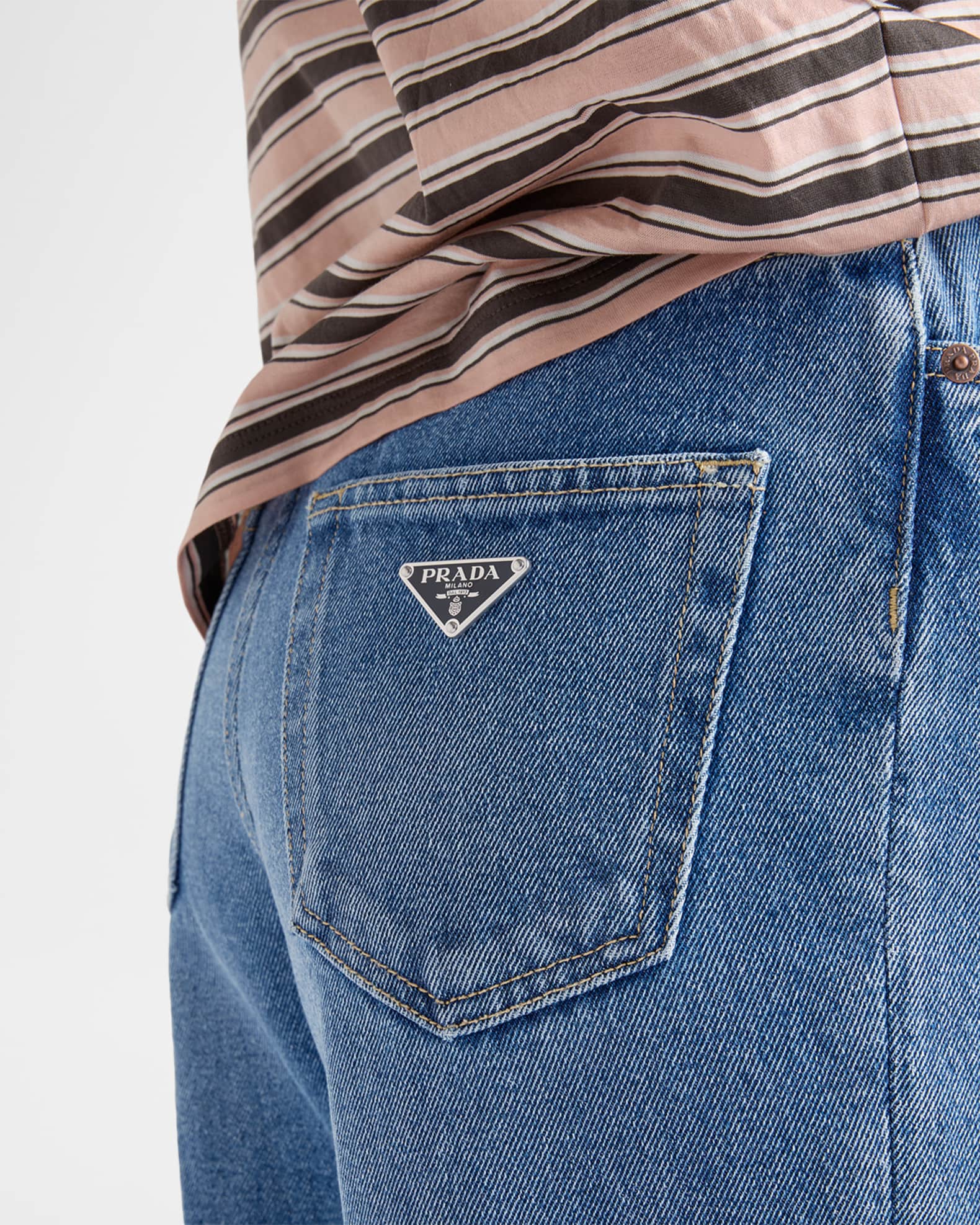 Prada High-Rise Wide-Leg Denim Jeans | Neiman Marcus