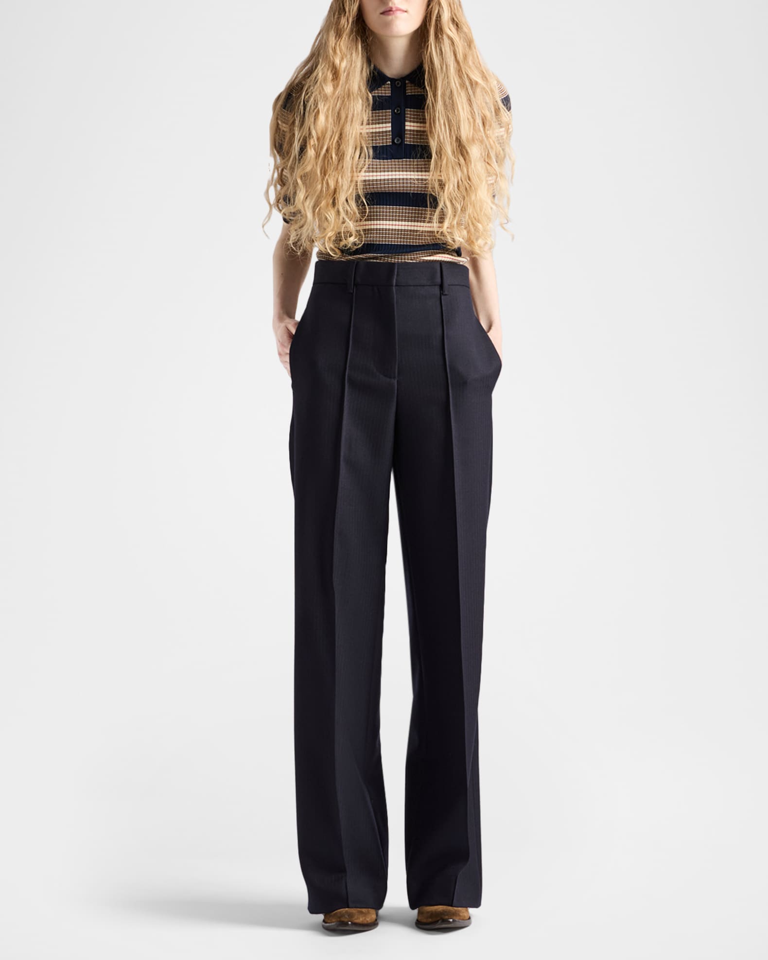 Prada Striped Cotton Rib Polo Shirt | Neiman Marcus
