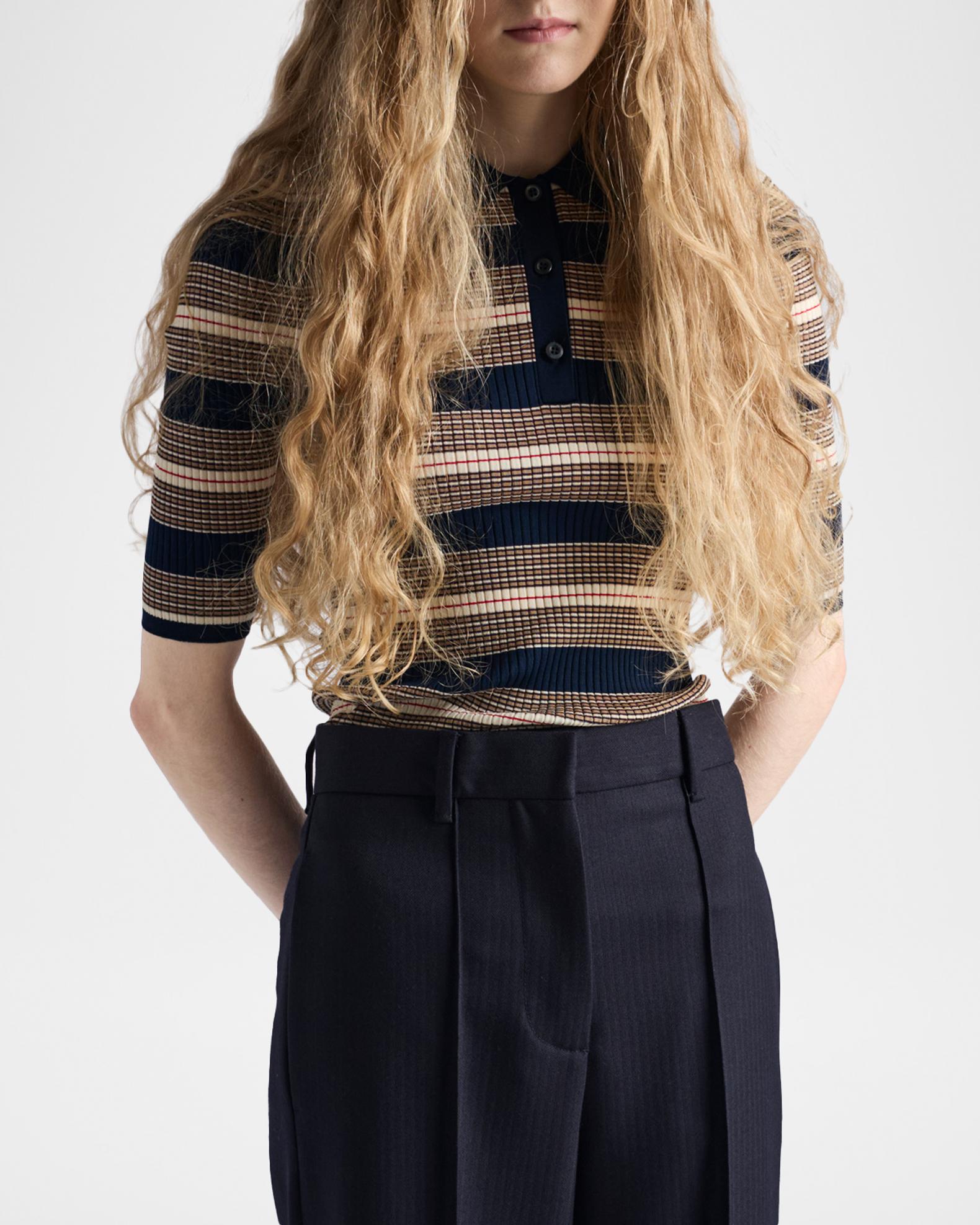 Prada ポロシャツ ウィメンズ Prada Striped Cotton Rib Polo Shirt | Neiman Marcus
