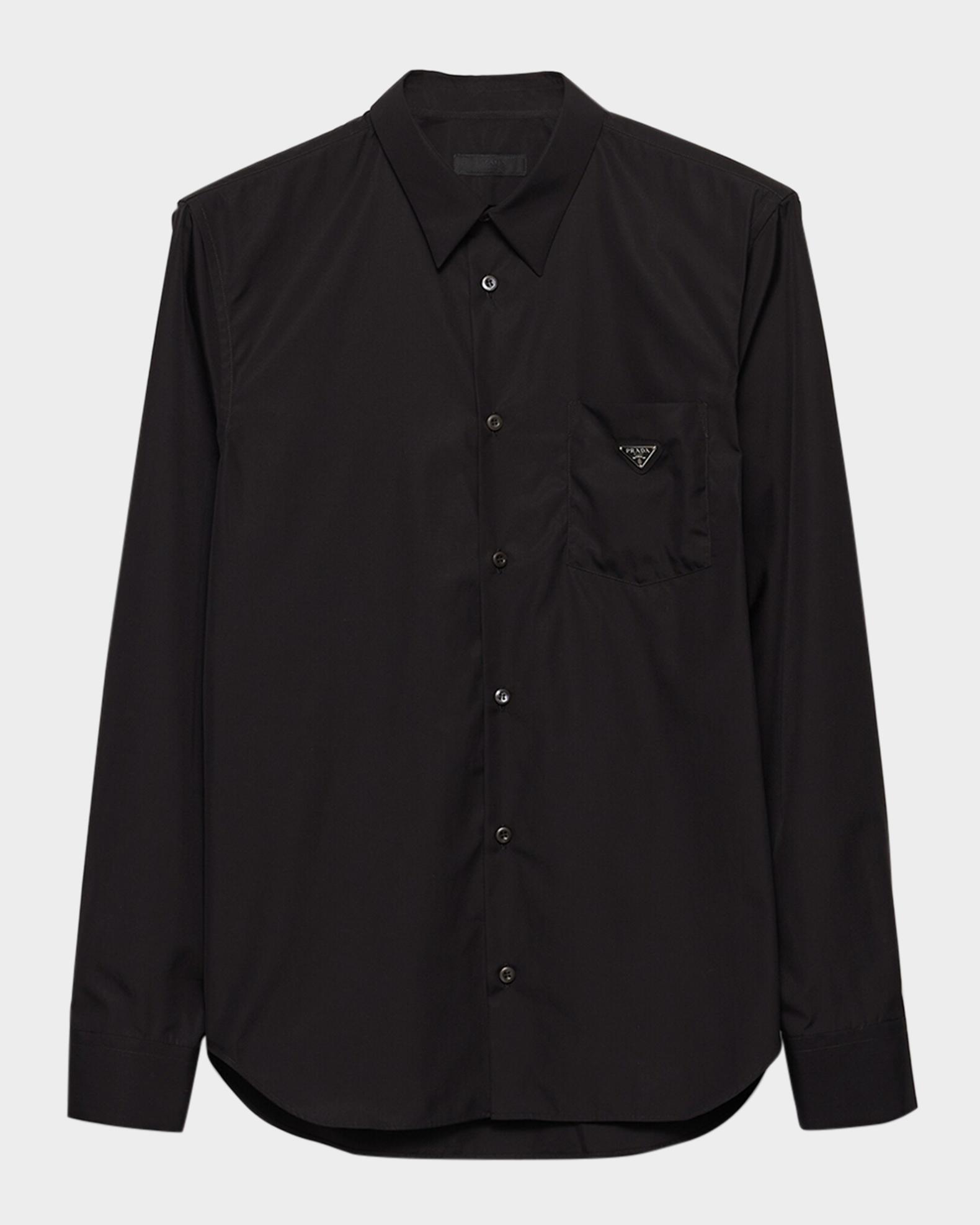 prada dress shirt men Prada Re-nylon Short-sleeved Shirt, Man, Black, Size XXL