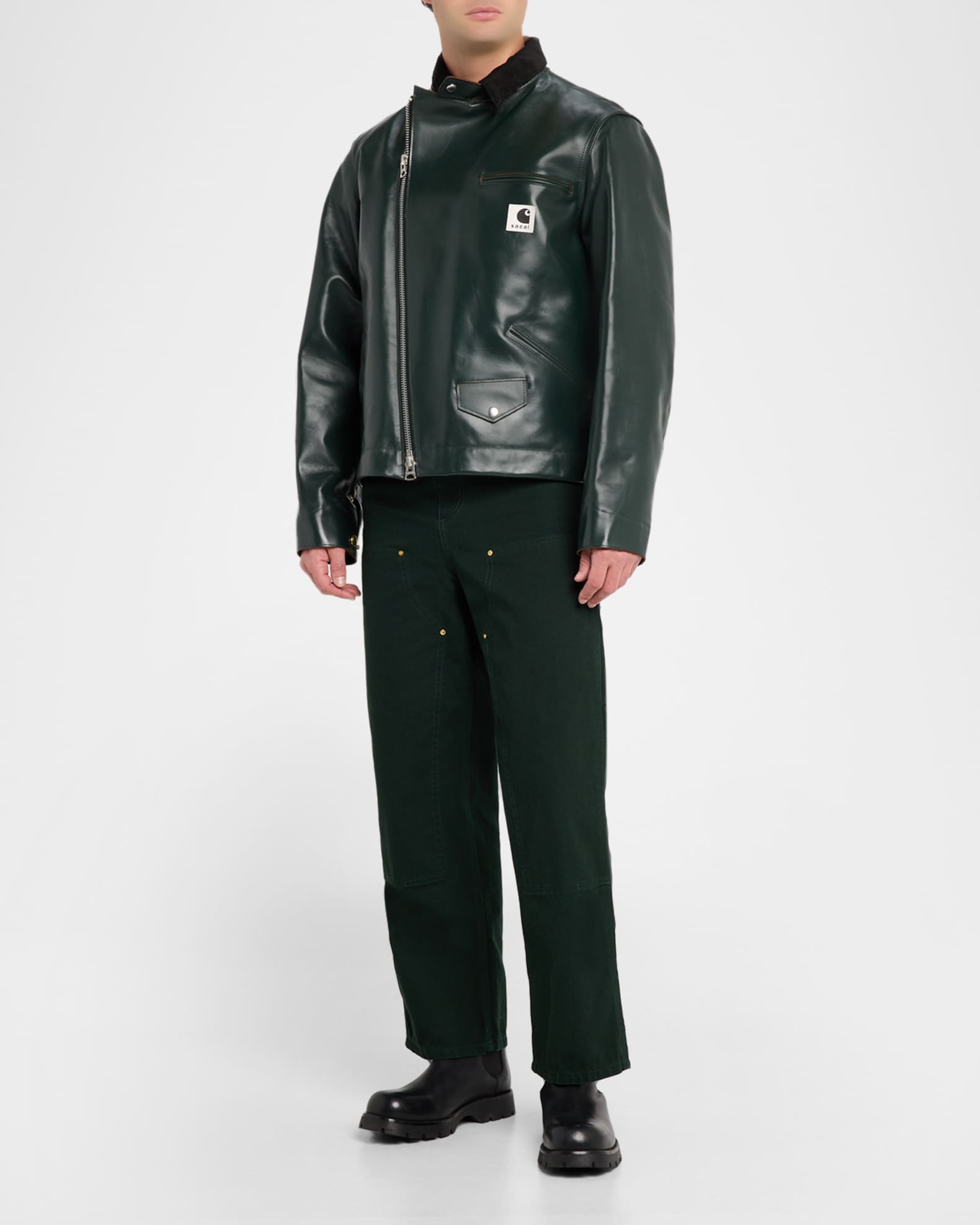 SACAI x CARHARTT WIP Men's Leather Moto Jacket | Neiman Marcus