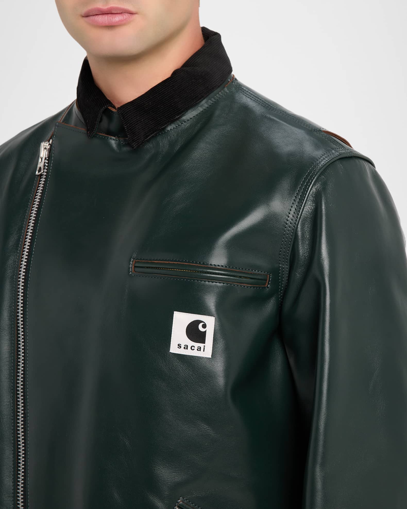 SACAI x CARHARTT WIP Men's Leather Moto Jacket | Neiman Marcus