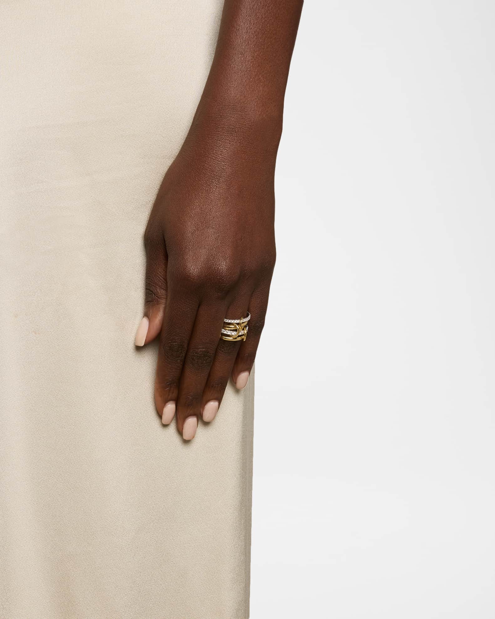 Halley Four Link Pave Ring in Yellow Gold and White Gold 1