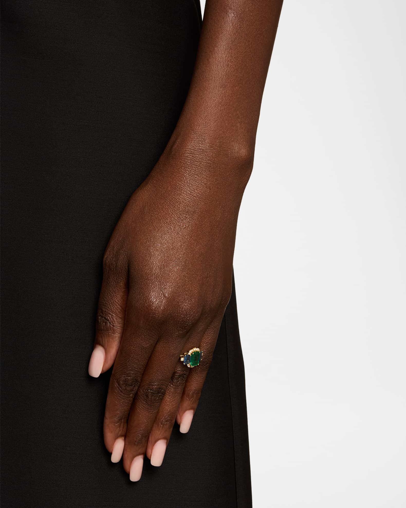 G-One 18K Yellow Gold Emerald and Sapphire Ring with Diamonds 1