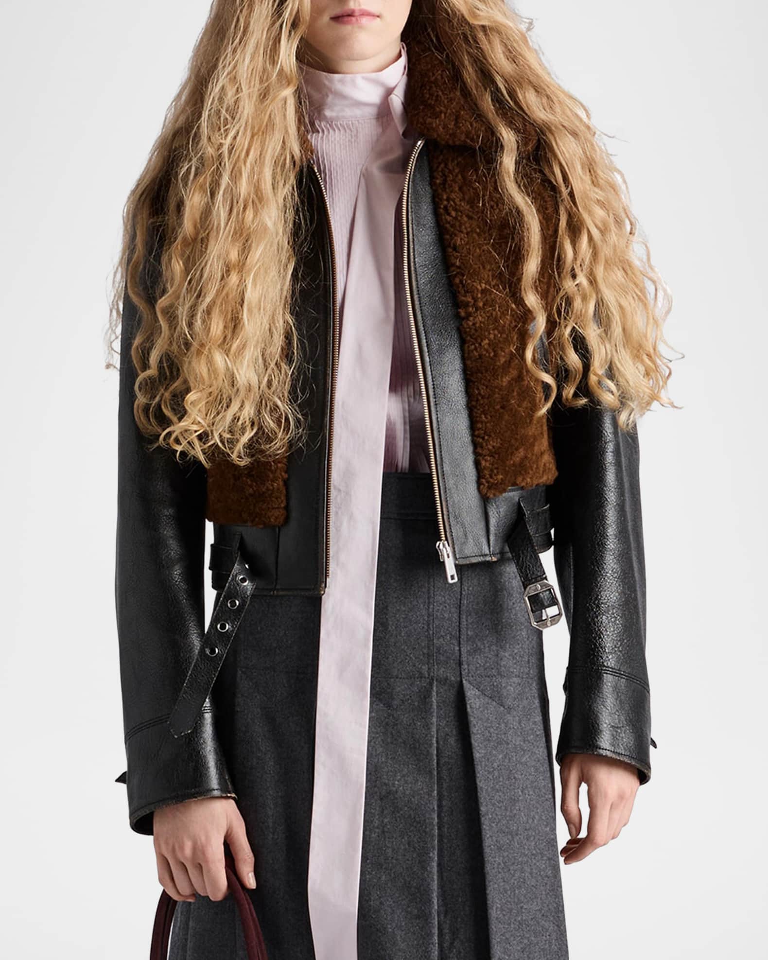 Prada Leather And Goat Shearling Moto Jacket | Neiman Marcus