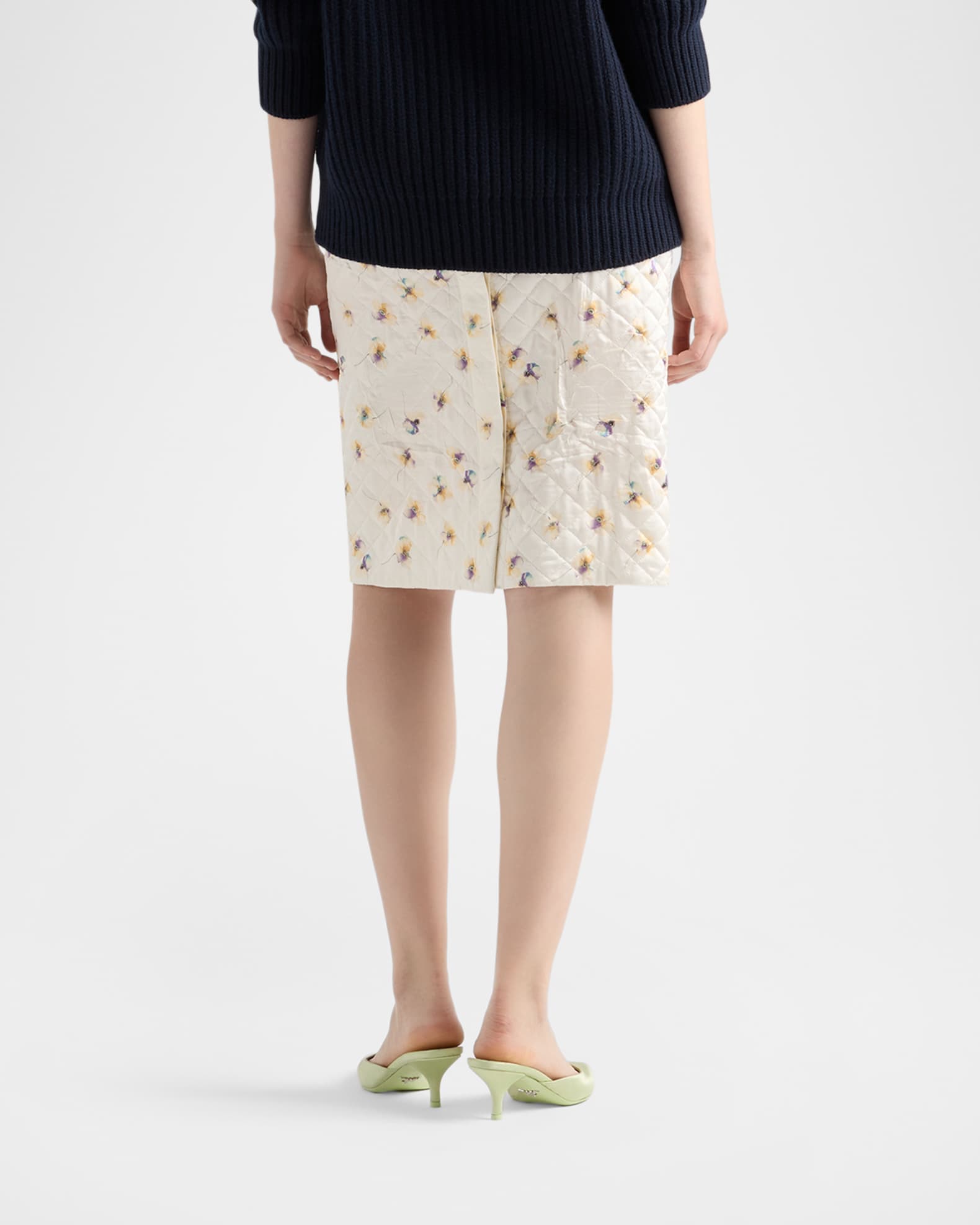 Prada Floral-Print Quilted Satin Skirt | Neiman Marcus