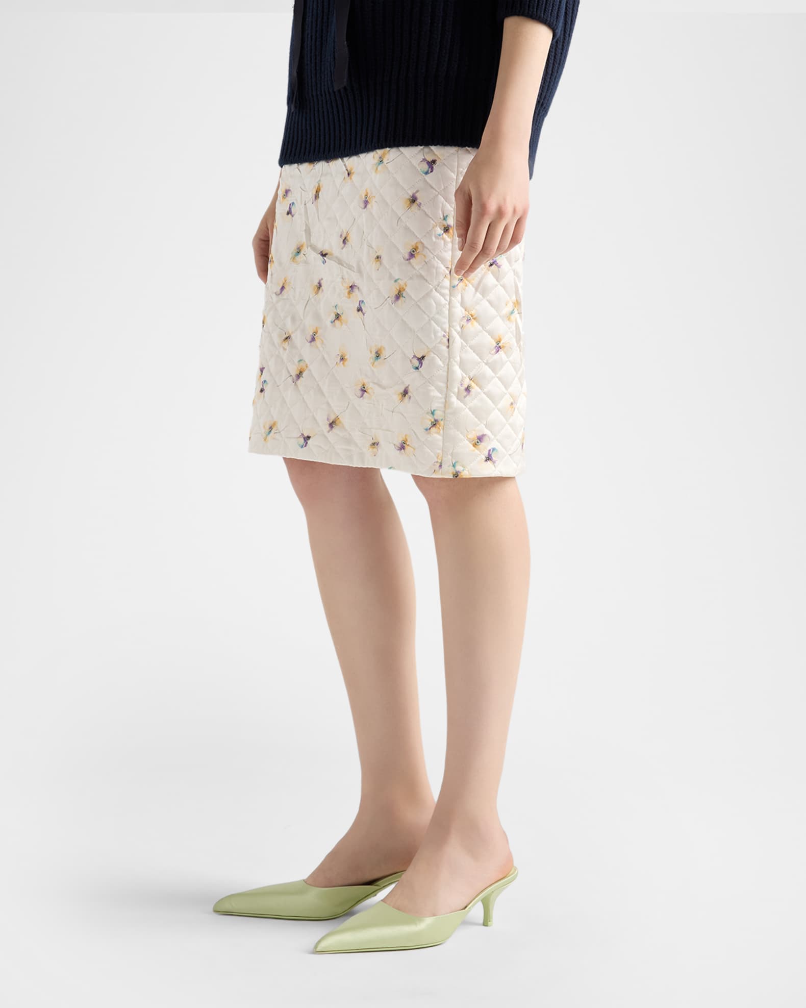Prada Floral-Print Quilted Satin Skirt | Neiman Marcus