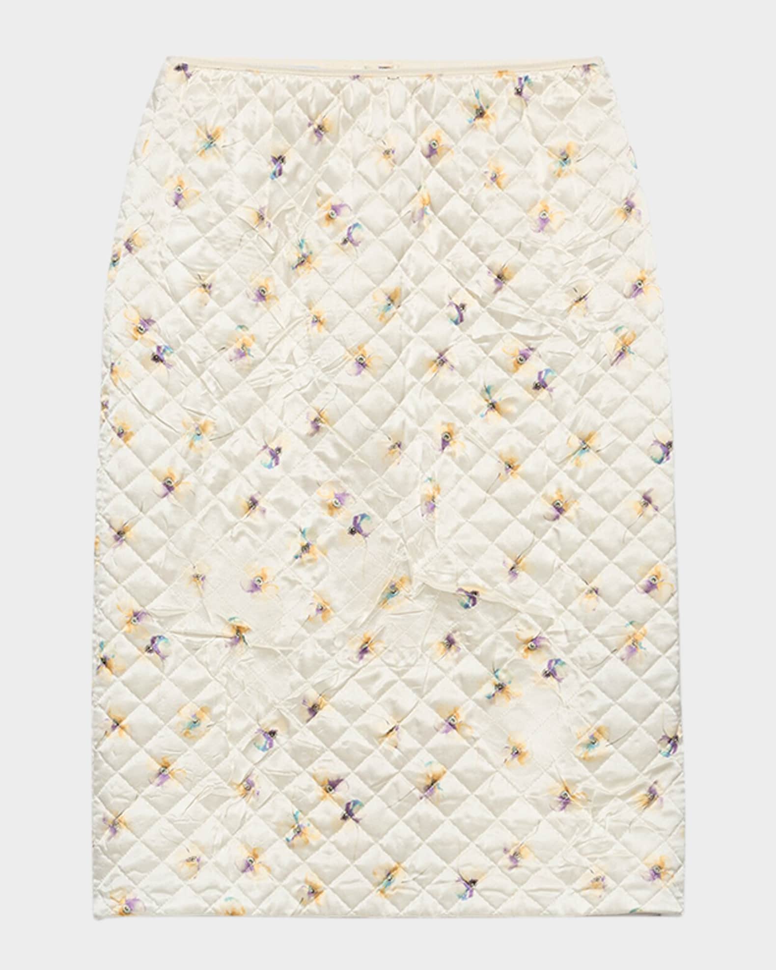 Prada Floral-Print Quilted Satin Skirt | Neiman Marcus