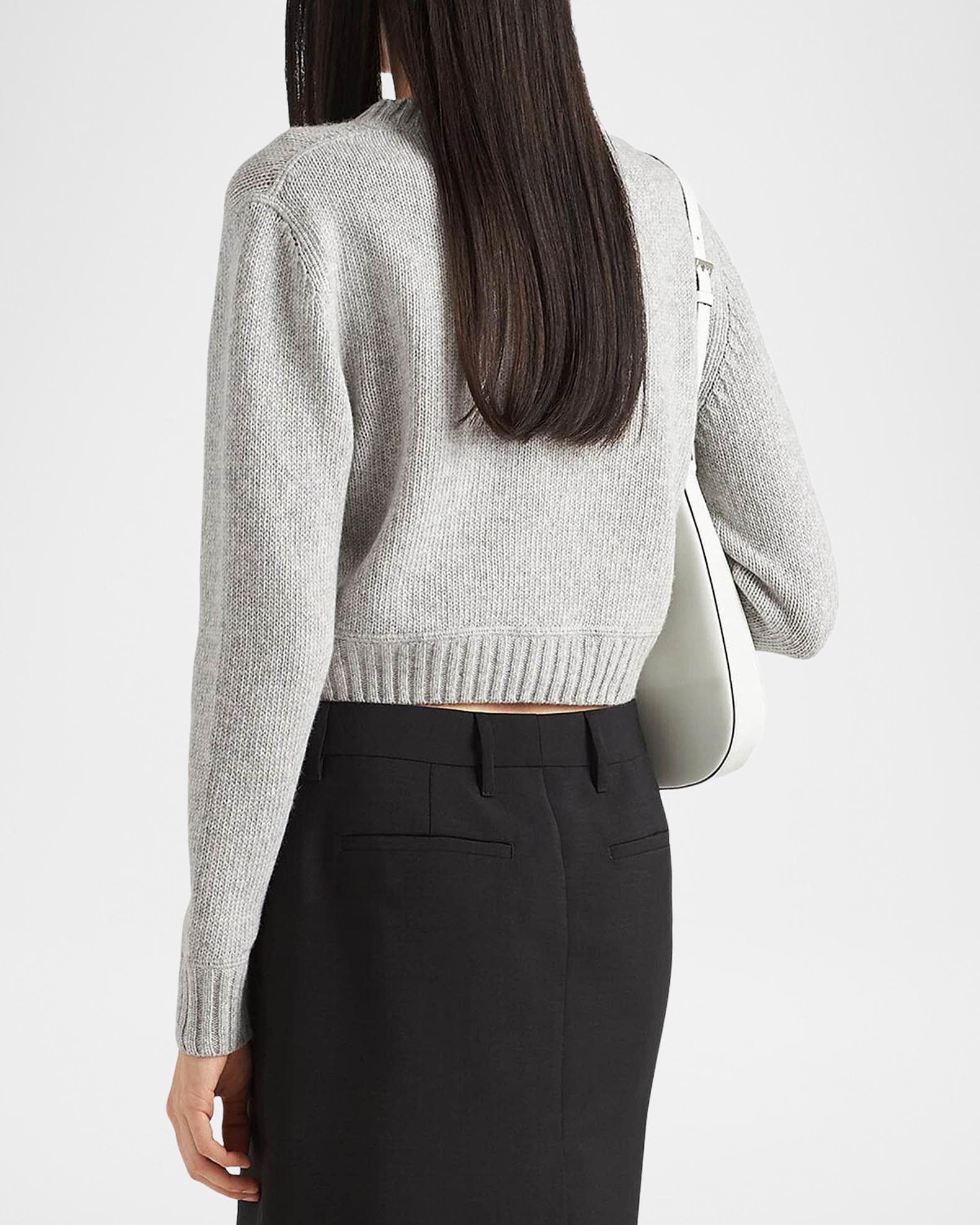 Prada Logo Knit Wool-Cashmere Crewneck Sweater | Neiman Marcus