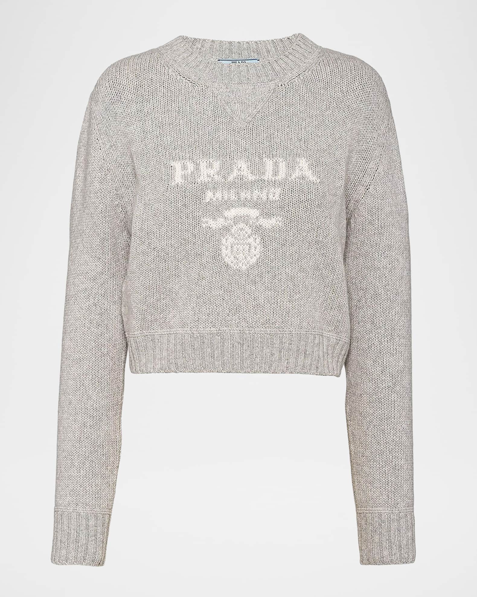 Prada Logo Knit Wool-Cashmere Crewneck Sweater | Neiman Marcus