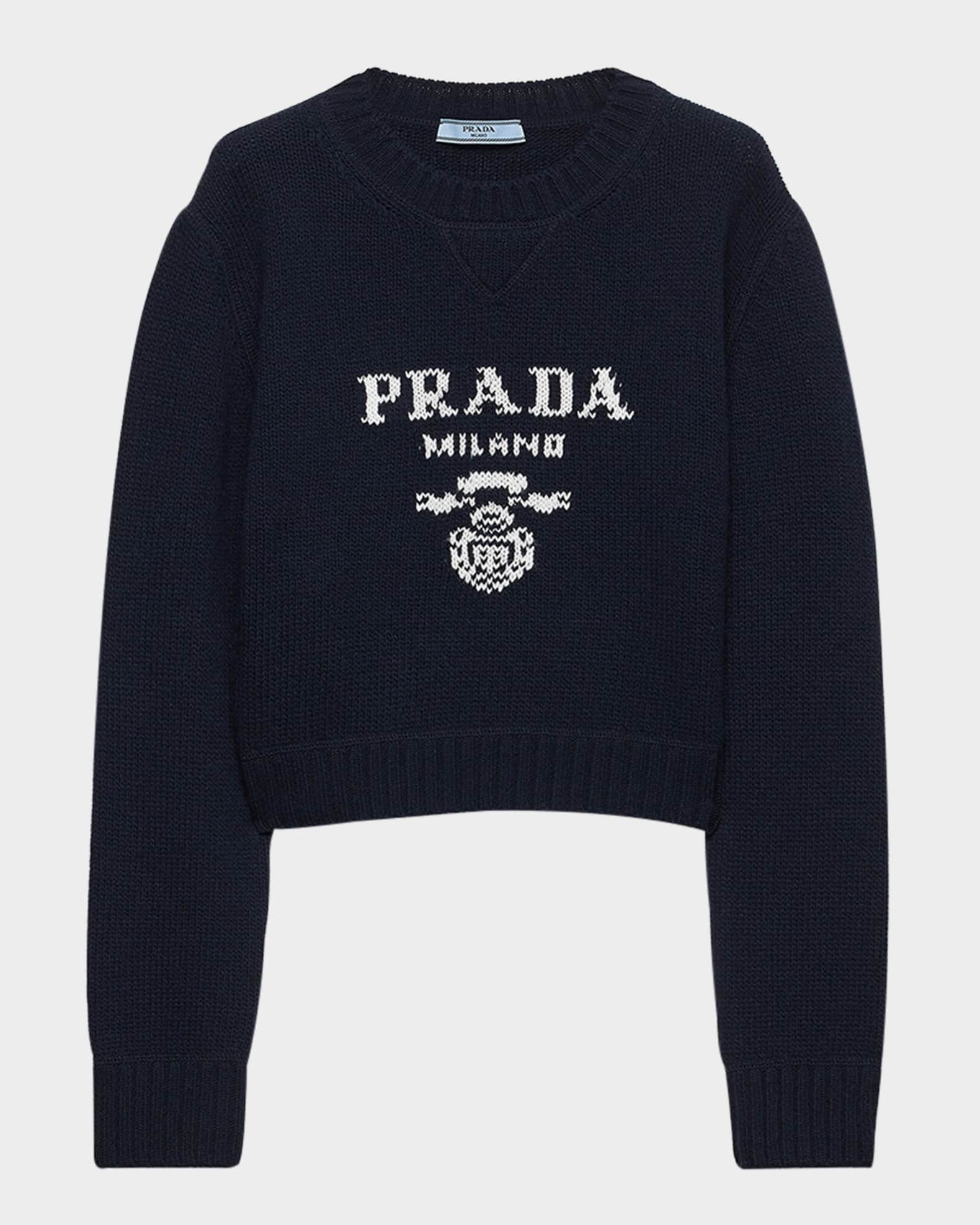 Prada Logo Knit Wool-Cashmere Crewneck Sweater | Neiman Marcus
