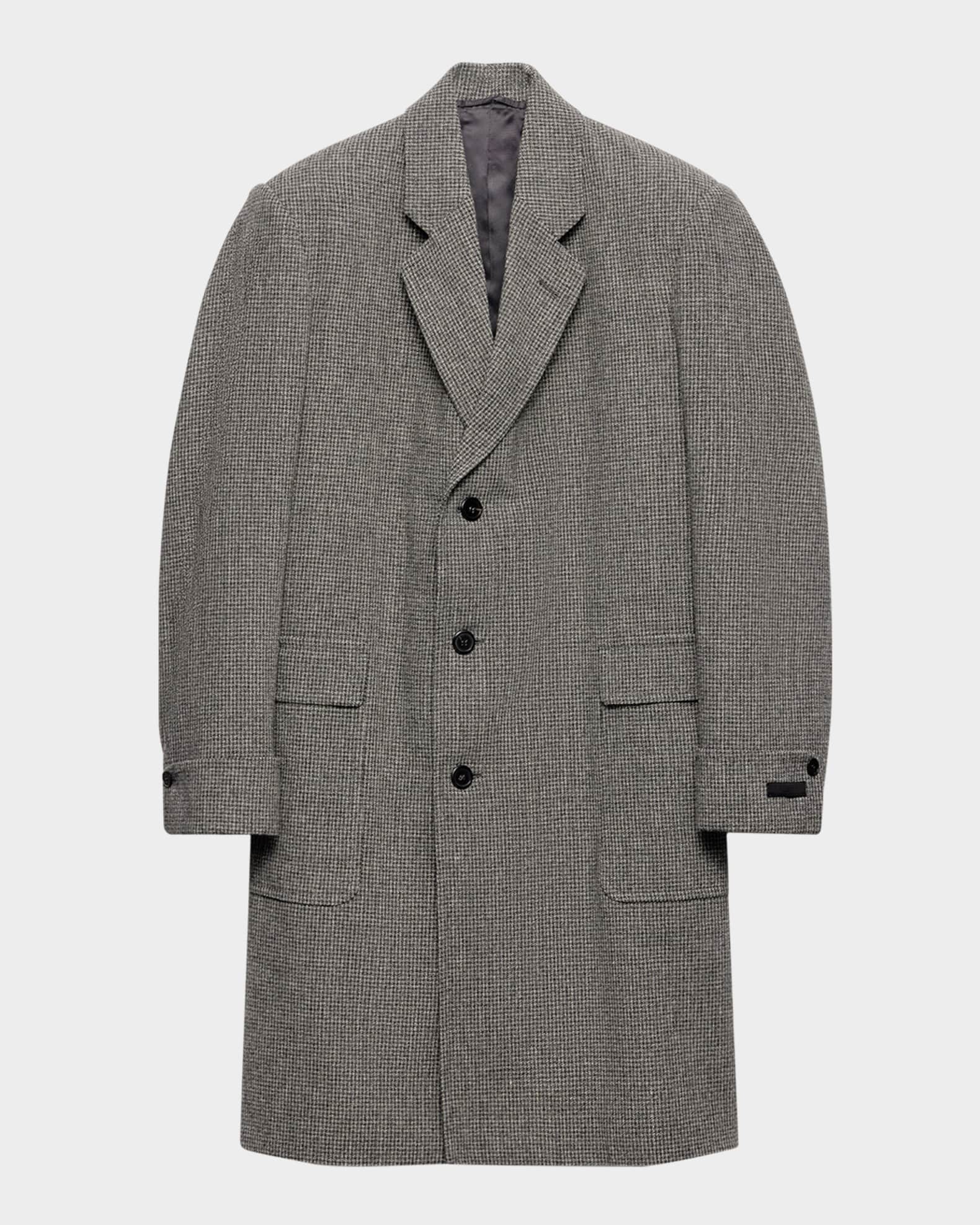 Prada Men's Single-Breasted Houndstooth Check Wool Coat | Neiman