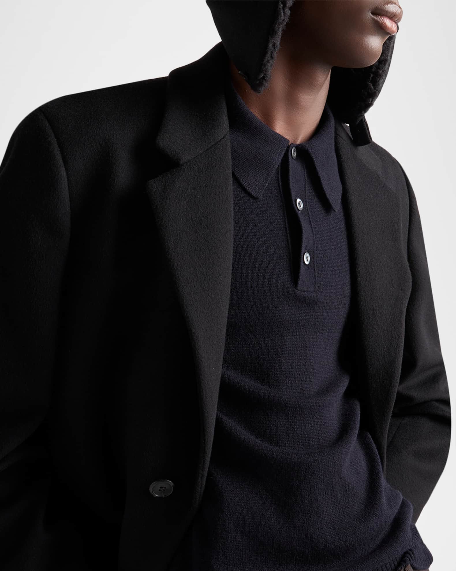 Prada Men's Long-Sleeve Cashmere Polo Shirt | Neiman Marcus