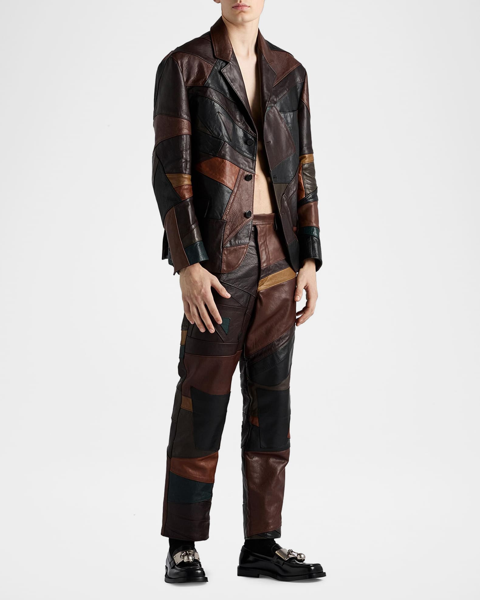 Prada Men's Patchwork Leather Jacket | Neiman Marcus