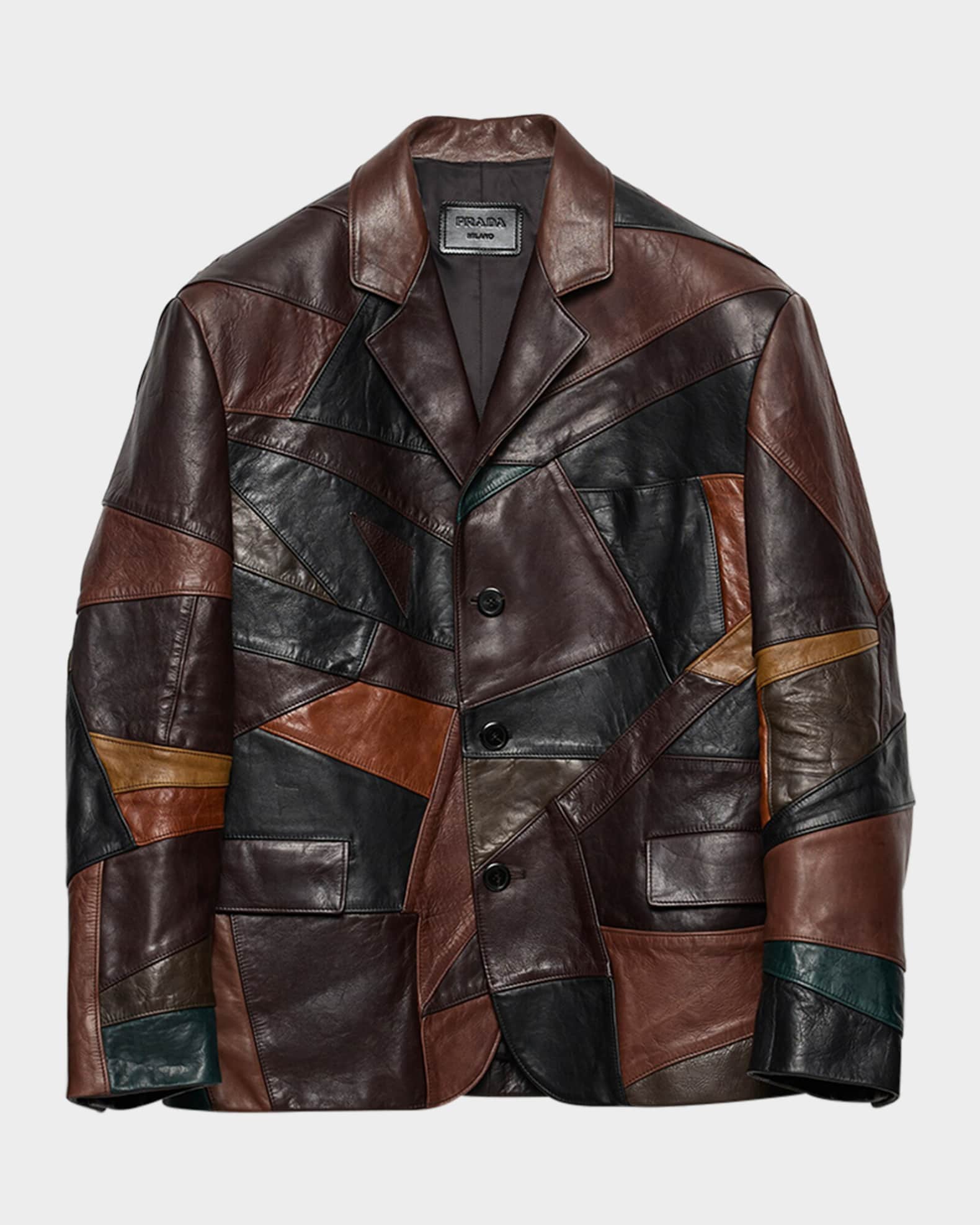Prada Men's Patchwork Leather Jacket | Neiman Marcus