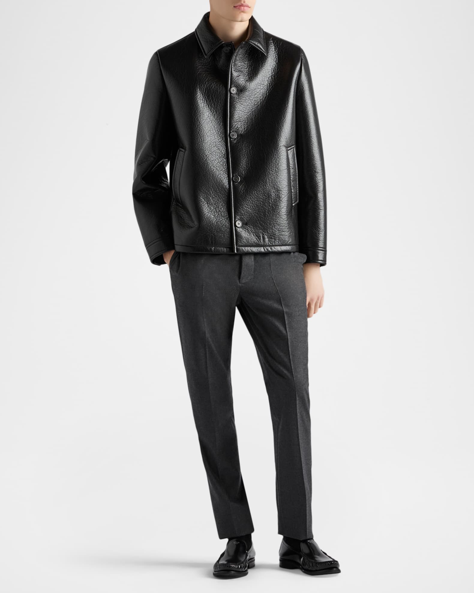 Prada Men's Nappa Leather Caban Jacket | Neiman Marcus