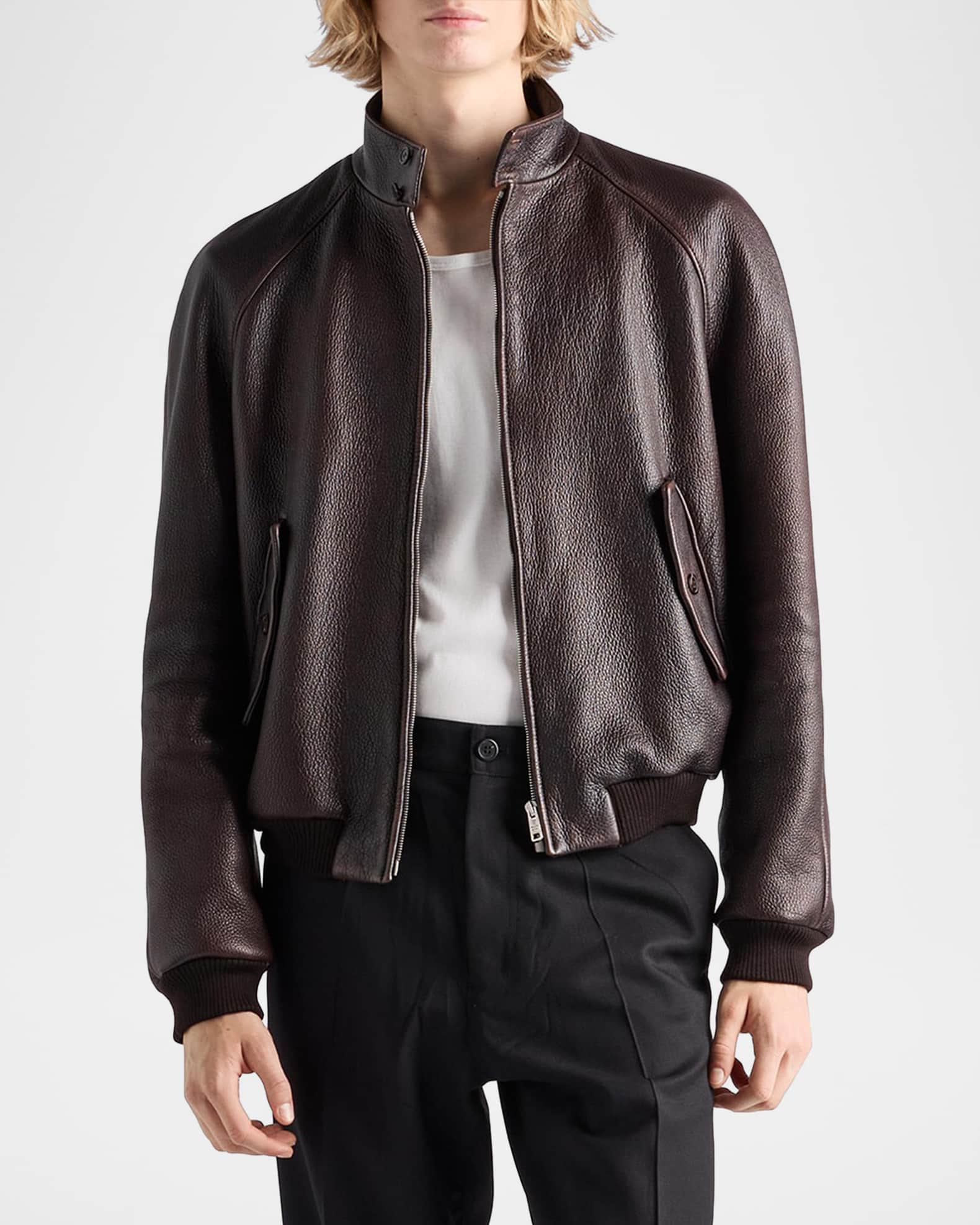 Prada Men's Leather Bomber Jacket | Neiman Marcus