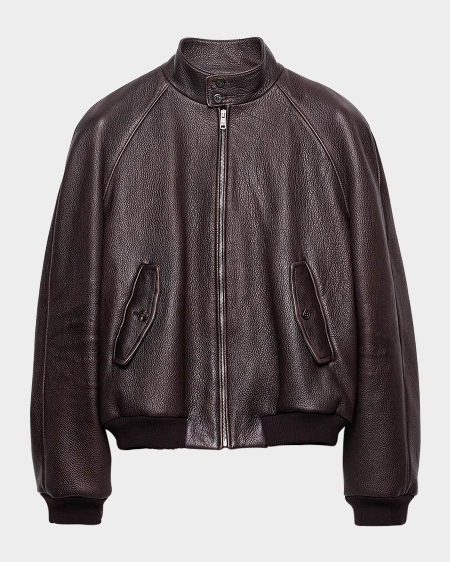 Prada Men's Leather Bomber Jacket | Neiman Marcus