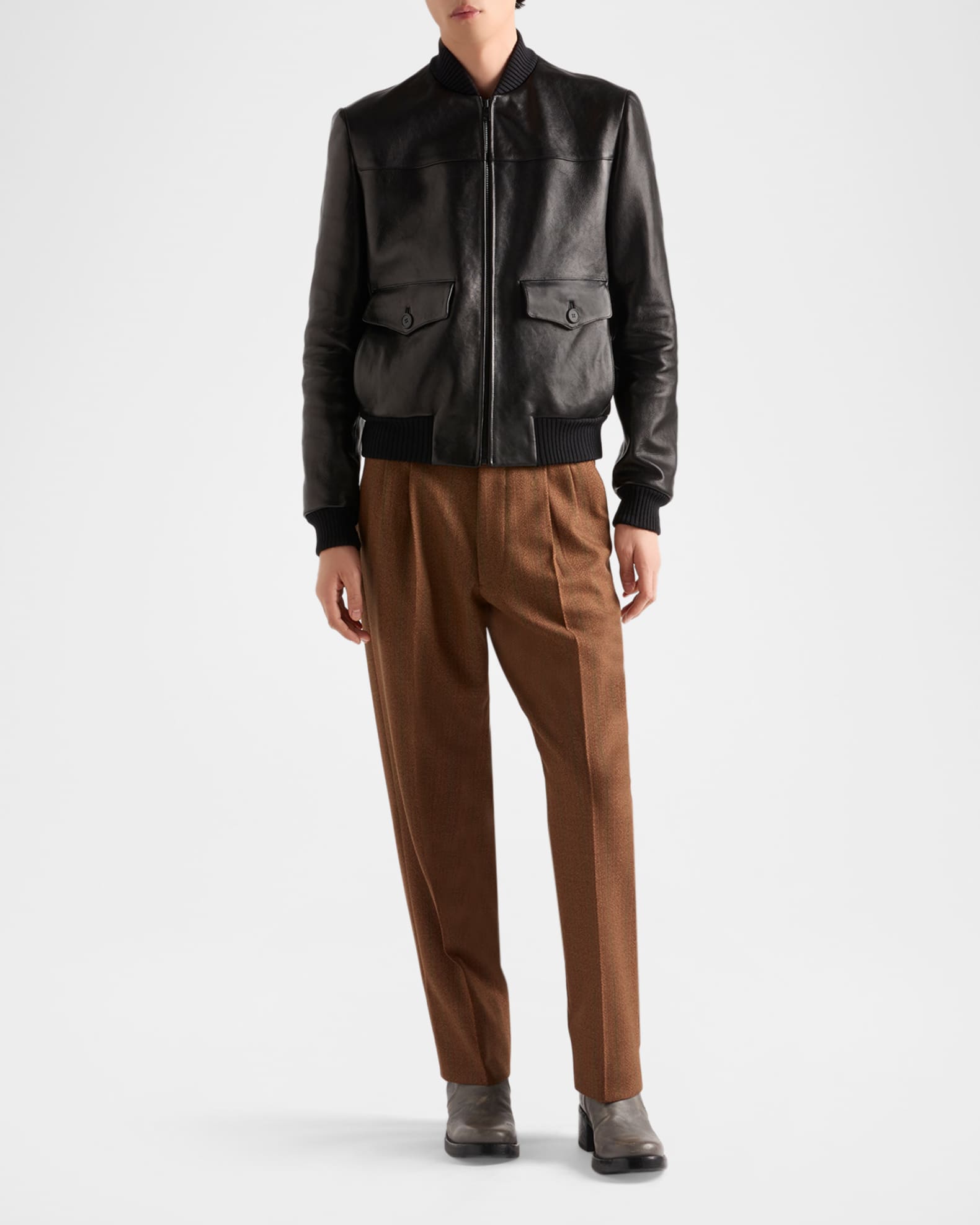 Prada Men's Leather Bomber Jacket | Neiman Marcus