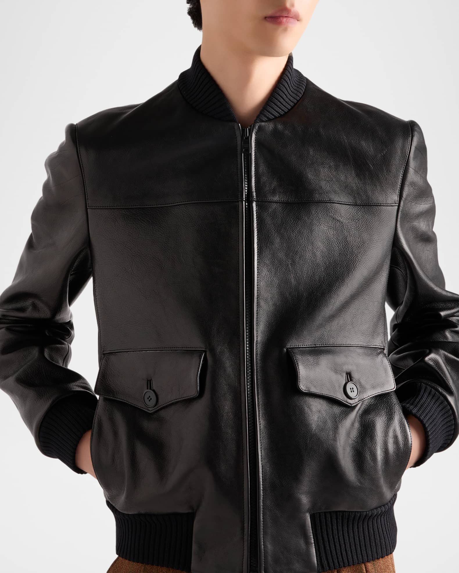 Prada Men's Leather Bomber Jacket | Neiman Marcus